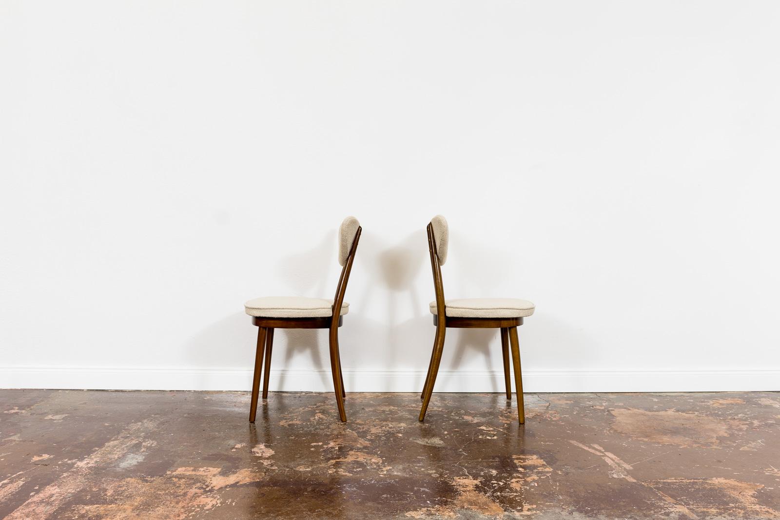 Set of 4 Mid-Century Bentwood Chairs in Beige Bouclé by H & J Kurmanowicz, 1950s 1