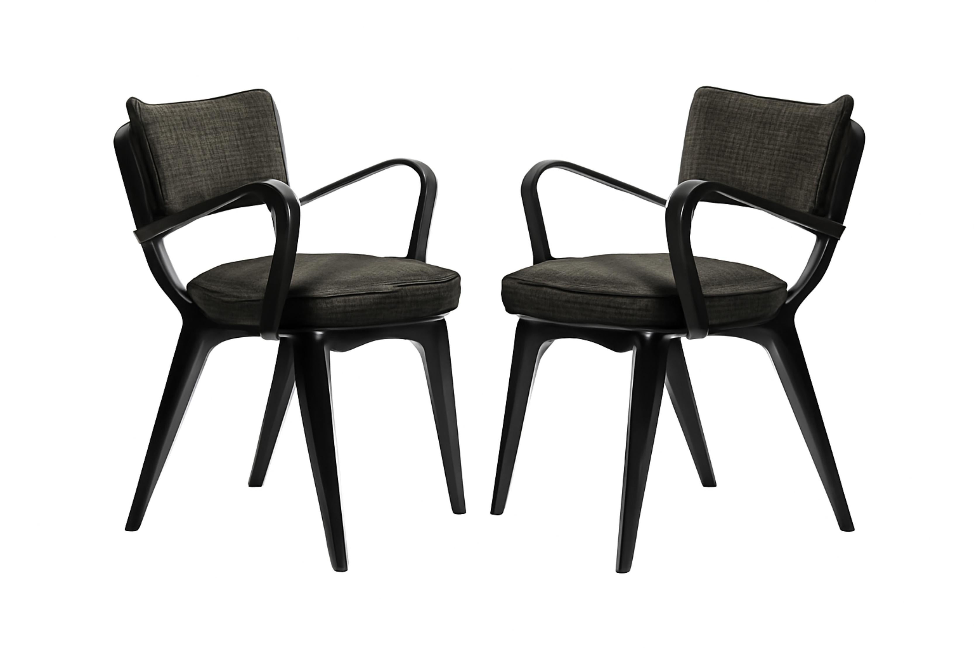4er-Set Mid Century Schwarzer Lack  Sessel, 1952–1960, Dänemark, Dänemark im Angebot 13