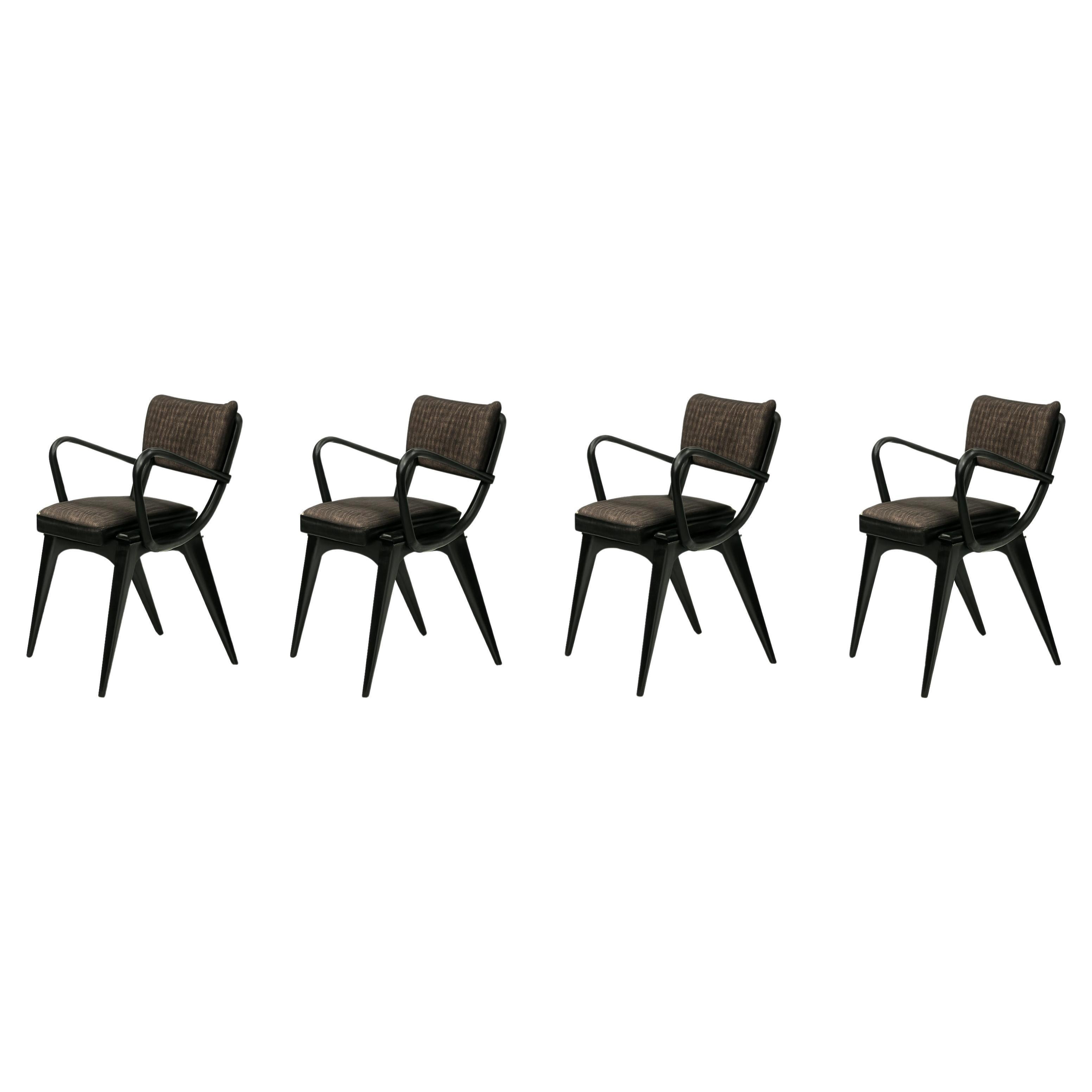 Set di 4 pezzi in lacca nera del Medioevo  Poltrone, 1952 - 1960, Danimarca
