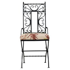 Set of 4 Mid-Century Black Wrought Iron Floral Upholstered Side Chairs