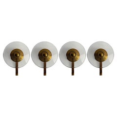 Set di 4 appendiabiti di metà secolo in ottone e vetro nello stile di Fontana Arte