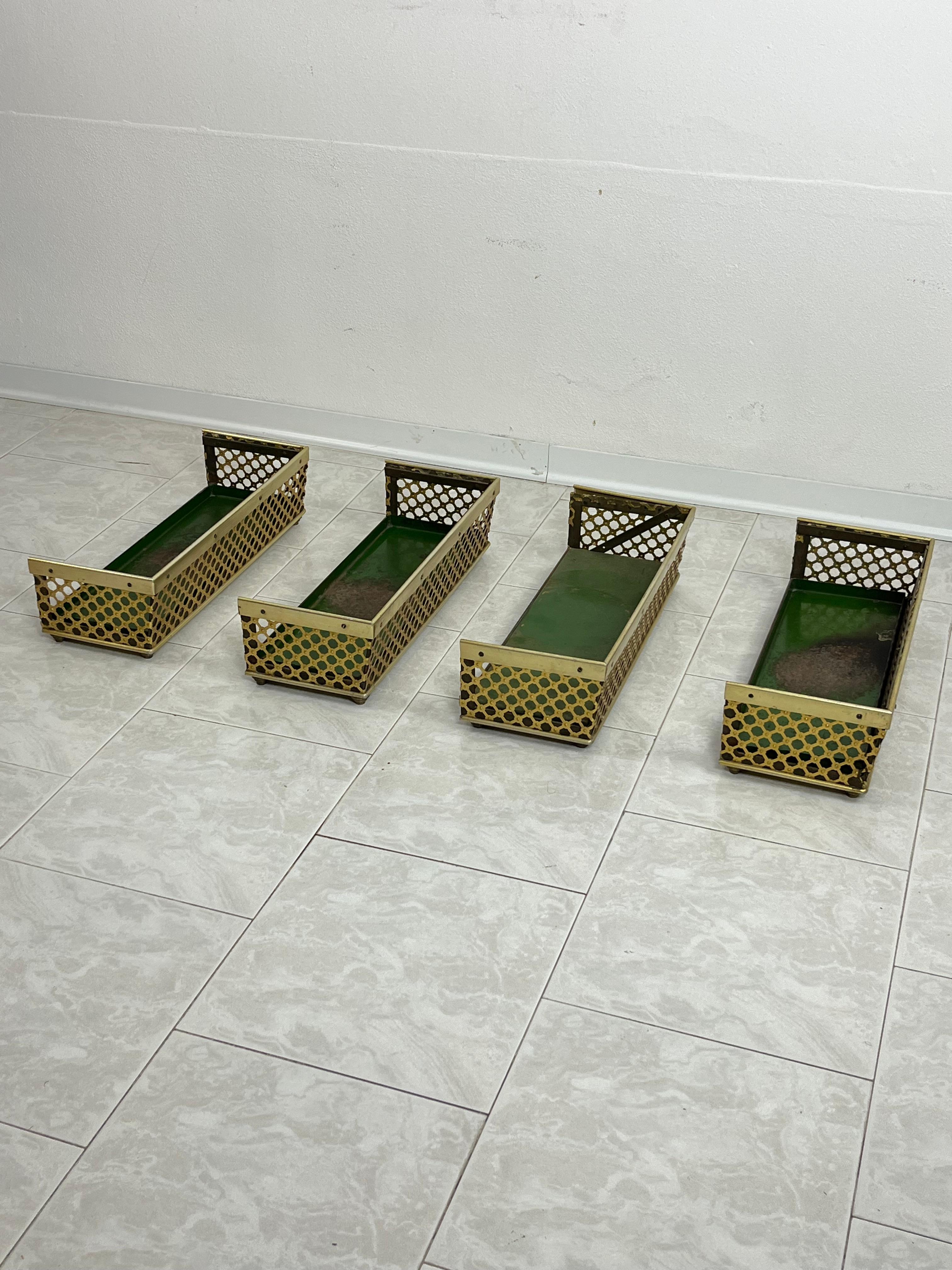 Mid-20th Century Set of 4 Mid-Century Brass-Covered Planters Attributed to Gio Ponti 1950s For Sale