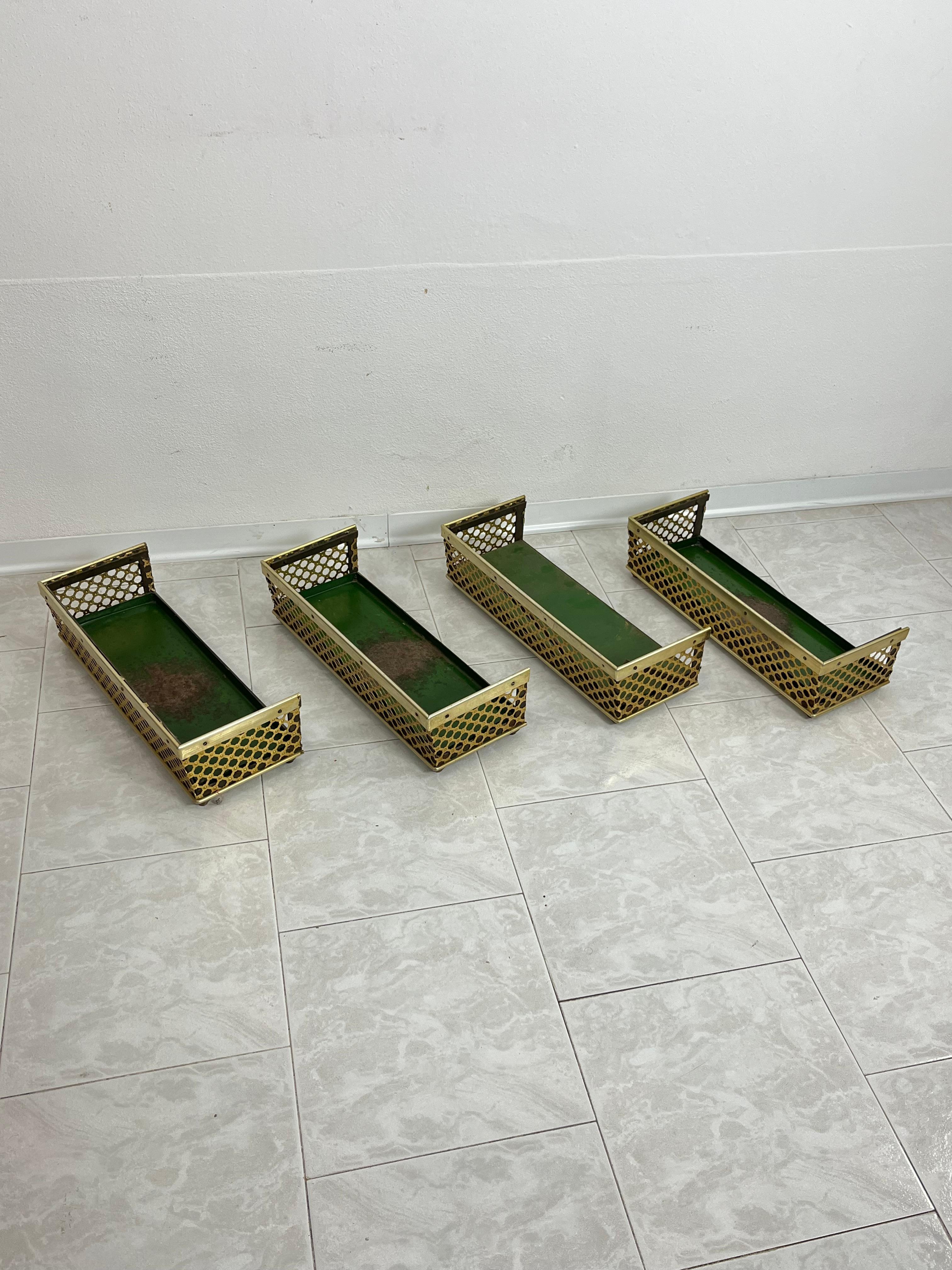 Metal Set of 4 Mid-Century Brass-Covered Planters Attributed to Gio Ponti 1950s For Sale