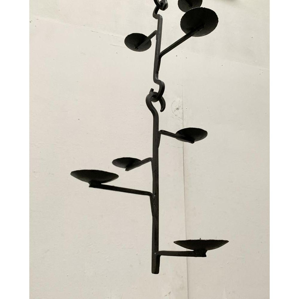 Set of 4 Mid-Century Brutalist Wrought Iron Cascade Candleholder Pendant, 1960s For Sale 7