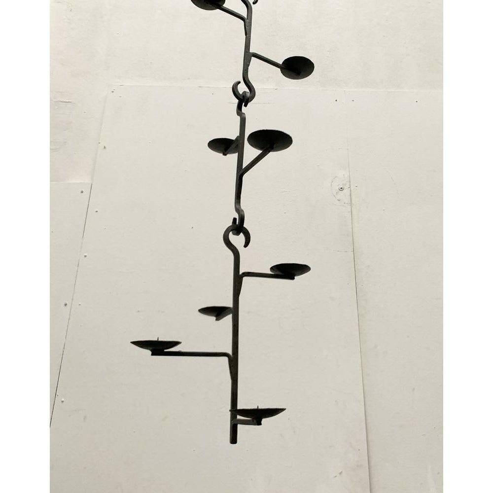 Set of 4 Mid-Century Brutalist Wrought Iron Cascade Candleholder Pendant, 1960s In Excellent Condition For Sale In Hamburg, DE