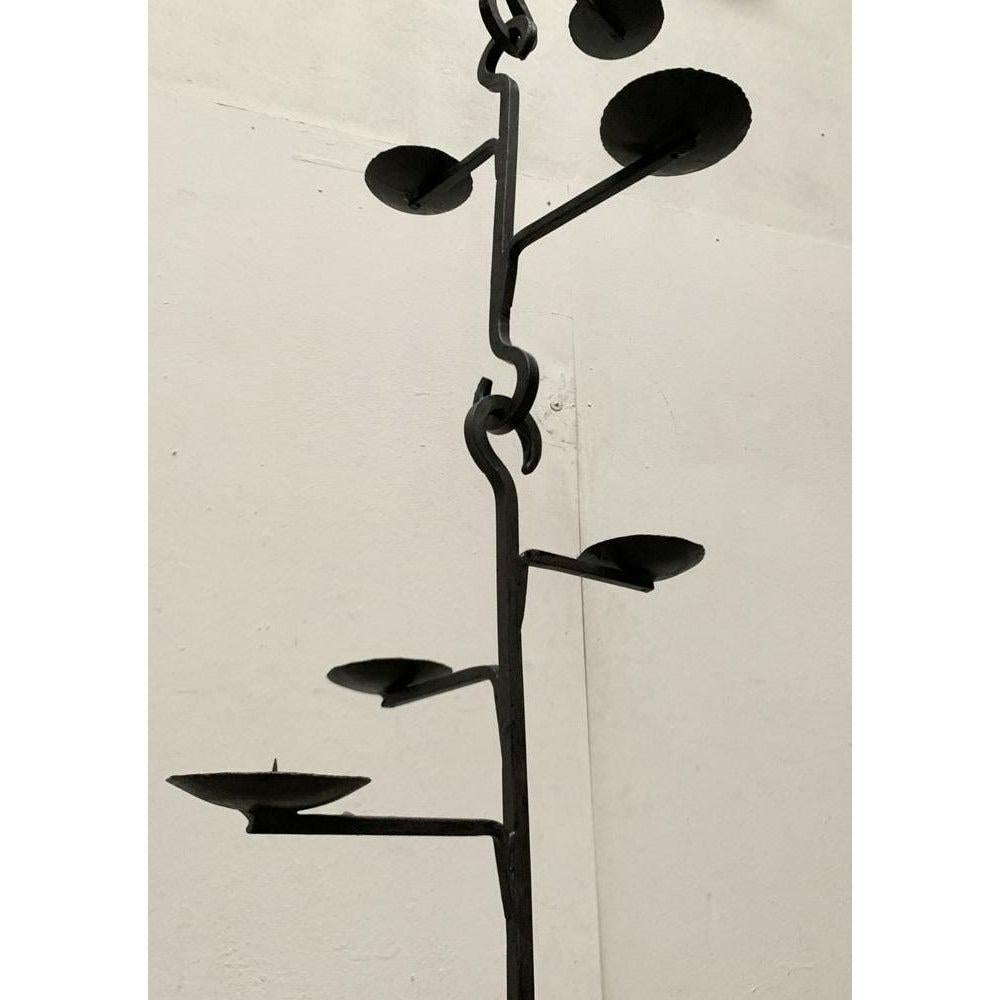 Set of 4 Mid-Century Brutalist Wrought Iron Cascade Candleholder Pendant, 1960s For Sale 4