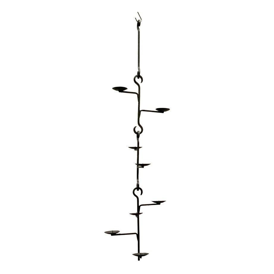 Set of 4 Mid-Century Brutalist Wrought Iron Cascade Candleholder Pendant, 1960s For Sale