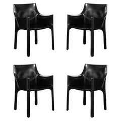 Set of 4 Mid-Century CAB 413 Leather Dining Chairs by Mario Bellini for Cassina