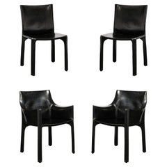 Set of 4 Mid-Century CAB 413 Leather DiningChairs by Mario Bellini for Cassina