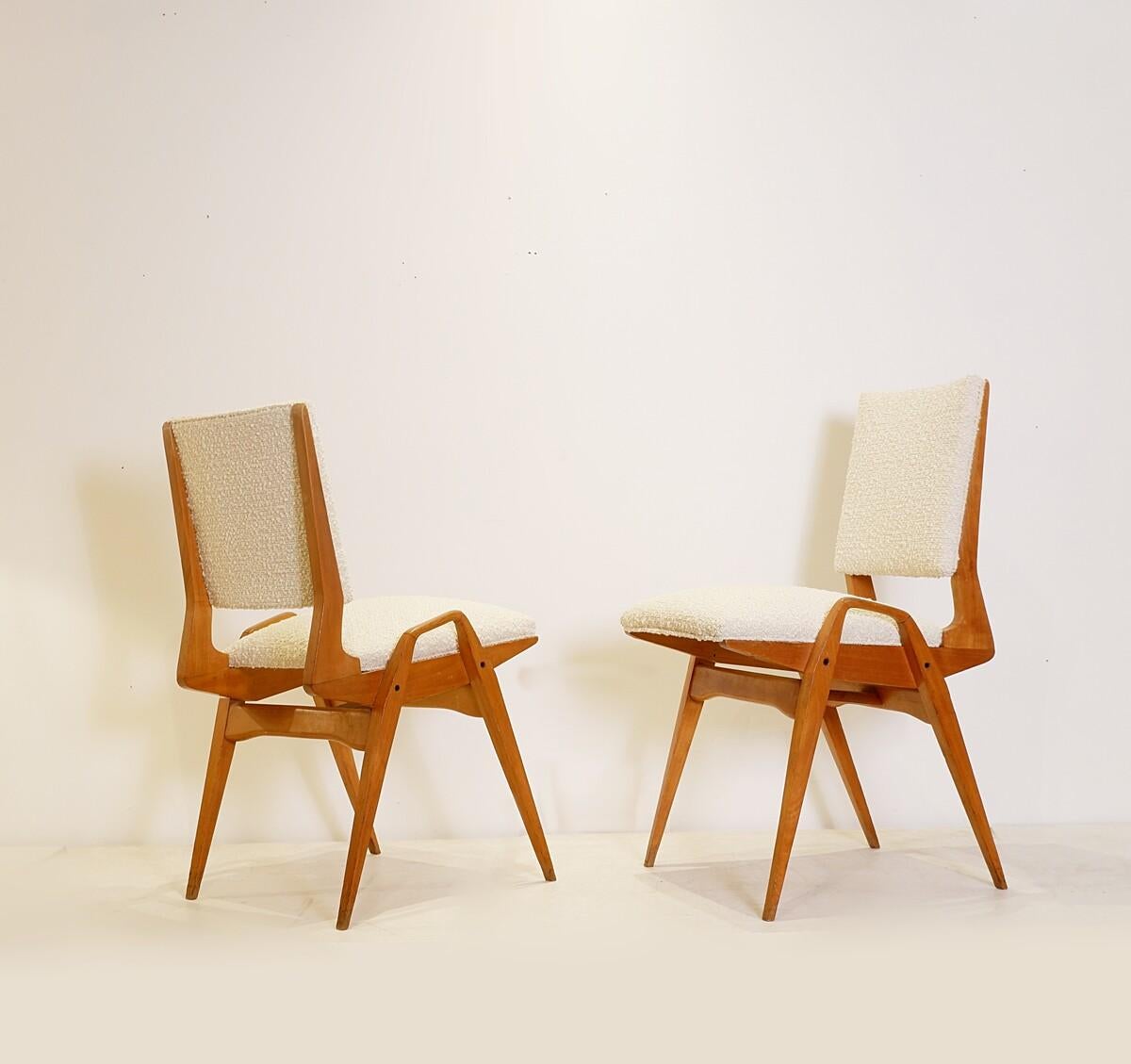 Ensemble de 4 chaises du milieu du siècle par Maurice Pré - Années 1950 - Nouveau rembourrage en vente 6