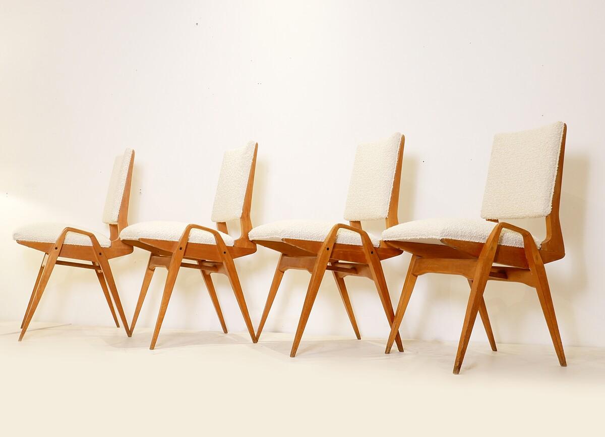 Ensemble de 4 chaises du milieu du siècle par Maurice Pré - Années 1950 - Nouveau rembourrage
