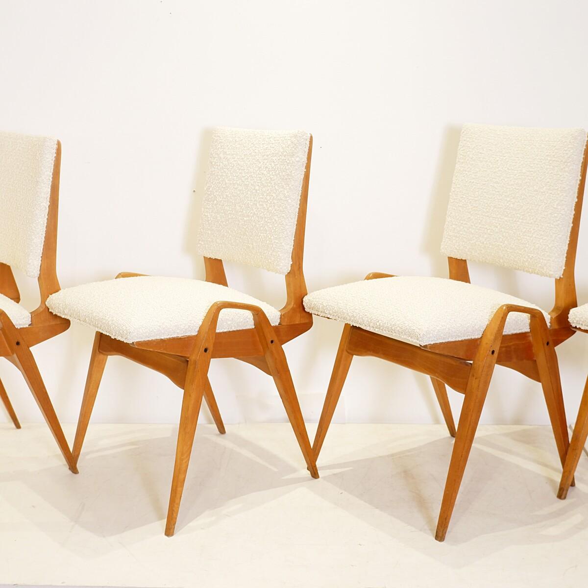 Mid-Century Modern Ensemble de 4 chaises du milieu du siècle par Maurice Pré - Années 1950 - Nouveau rembourrage en vente