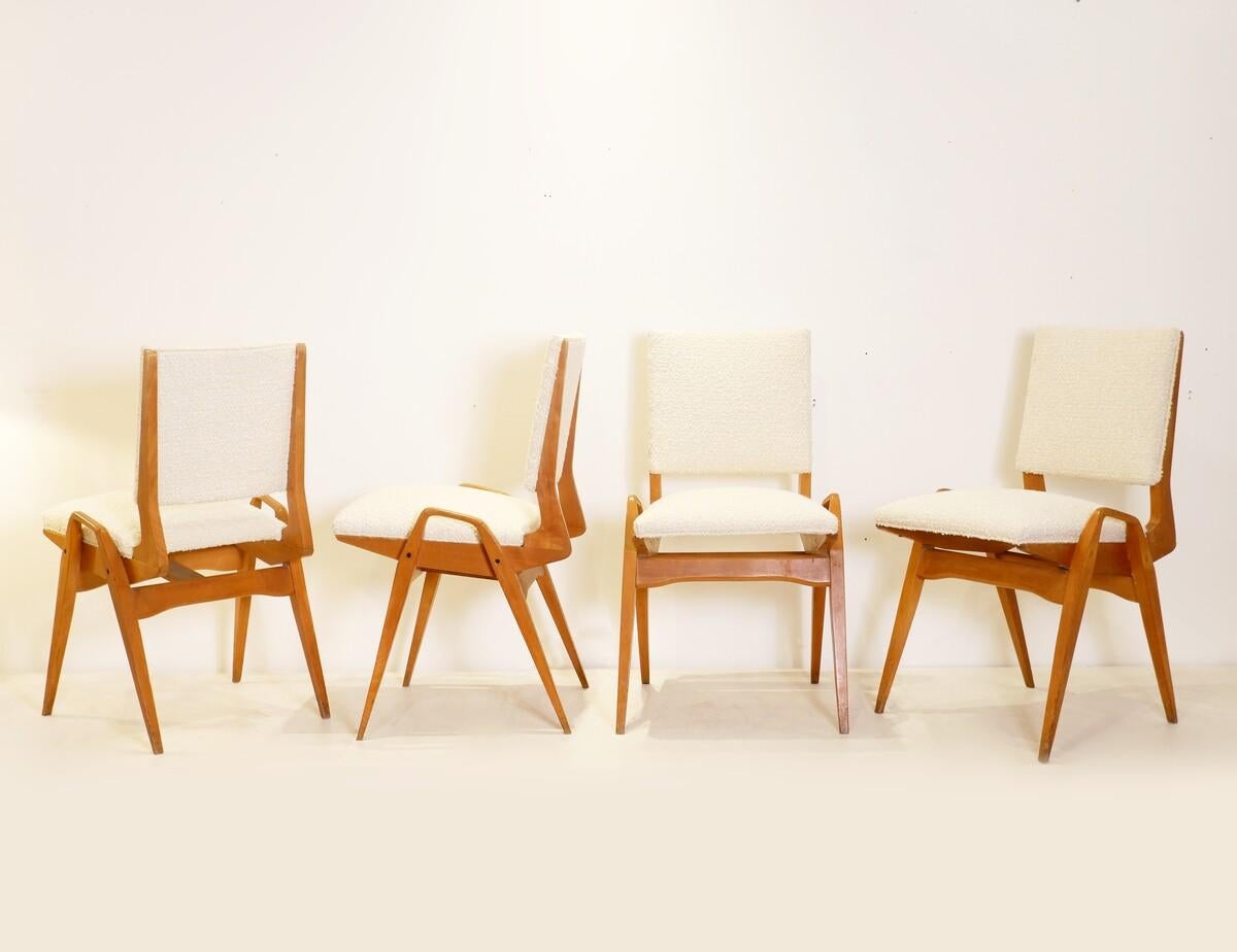 Français Ensemble de 4 chaises du milieu du siècle par Maurice Pré - Années 1950 - Nouveau rembourrage en vente