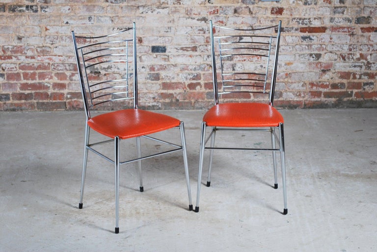 Set of 4 Mid Century Chrome and Vinyl Dining Chairs with Original Red Upholstery at 1stDibs