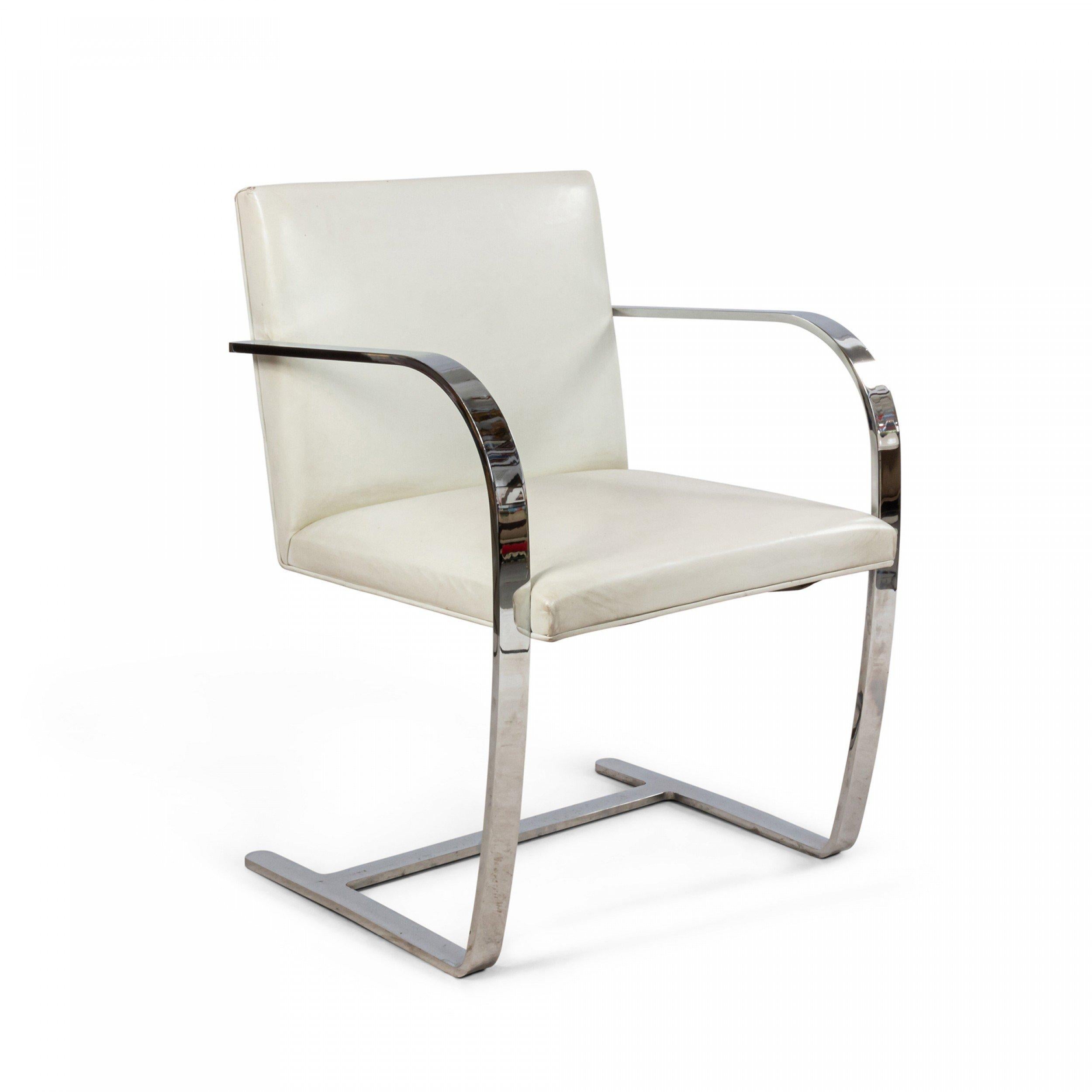 Set of 4 chrome Brno chairs with white leather upholstery (MIES VAN DER ROHE FOR Knoll) (PRICED AS SET).
 