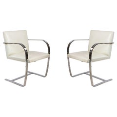 Set of 4 Mid-Century Chrome and White Leather Armchairs