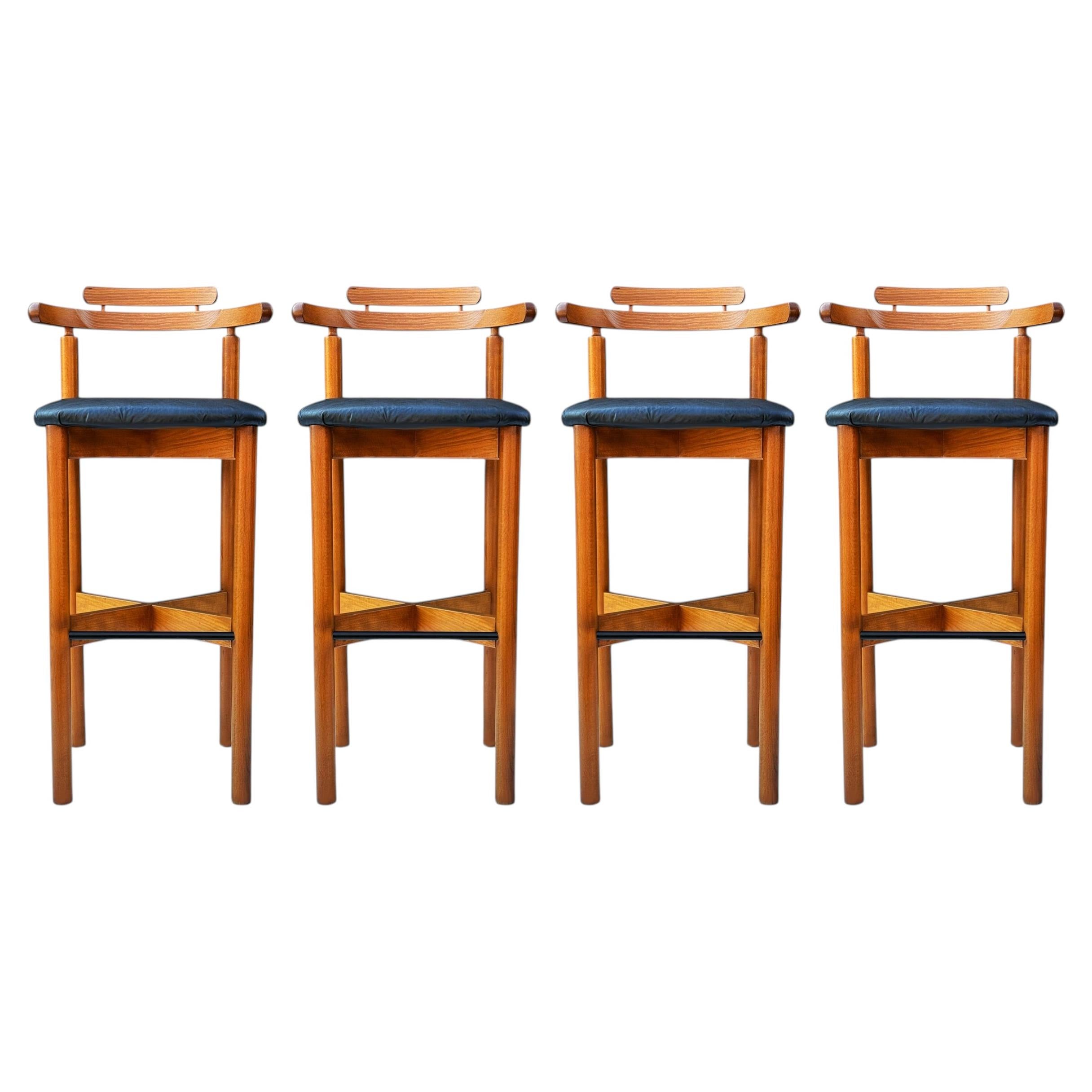 Set of 4 Mid Century Danish Modern Teak Bar Stools