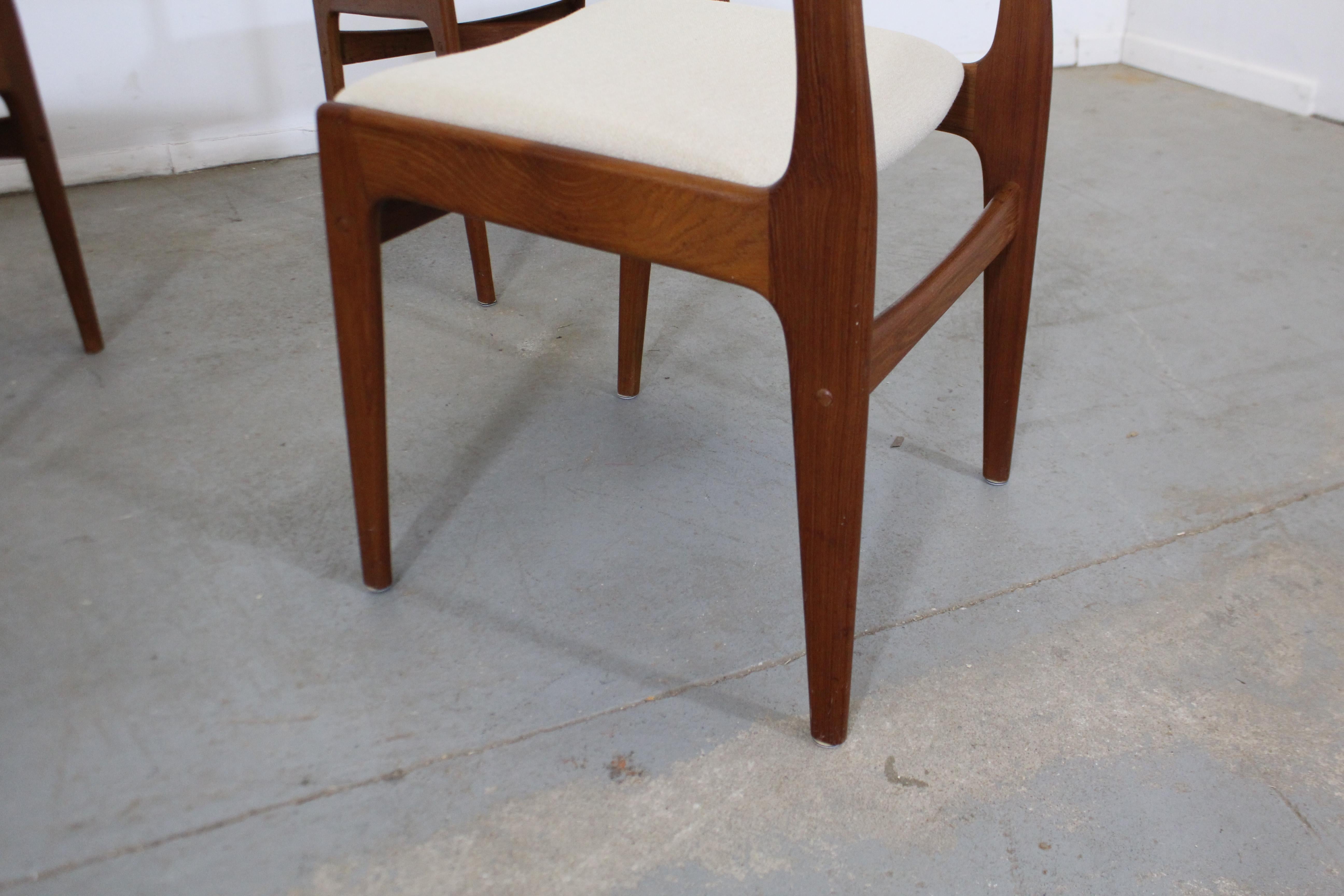 Upholstery Set of 4 Midcentury Danish Modern Teak Side Dining Chairs with Teak Backs
