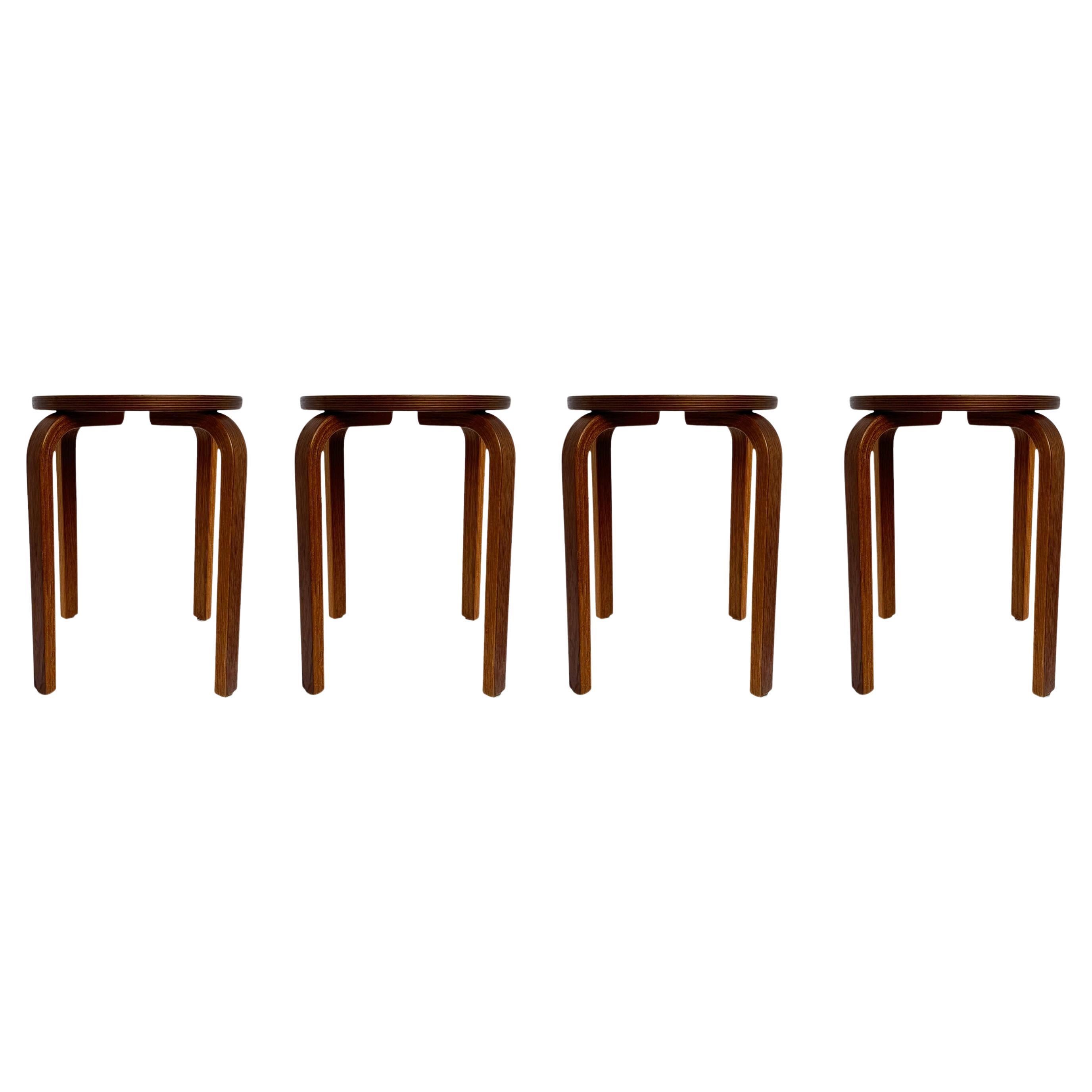 Set of 4 Mid Century Danish Modern Teak Stacking Stools after Alvar Aalto