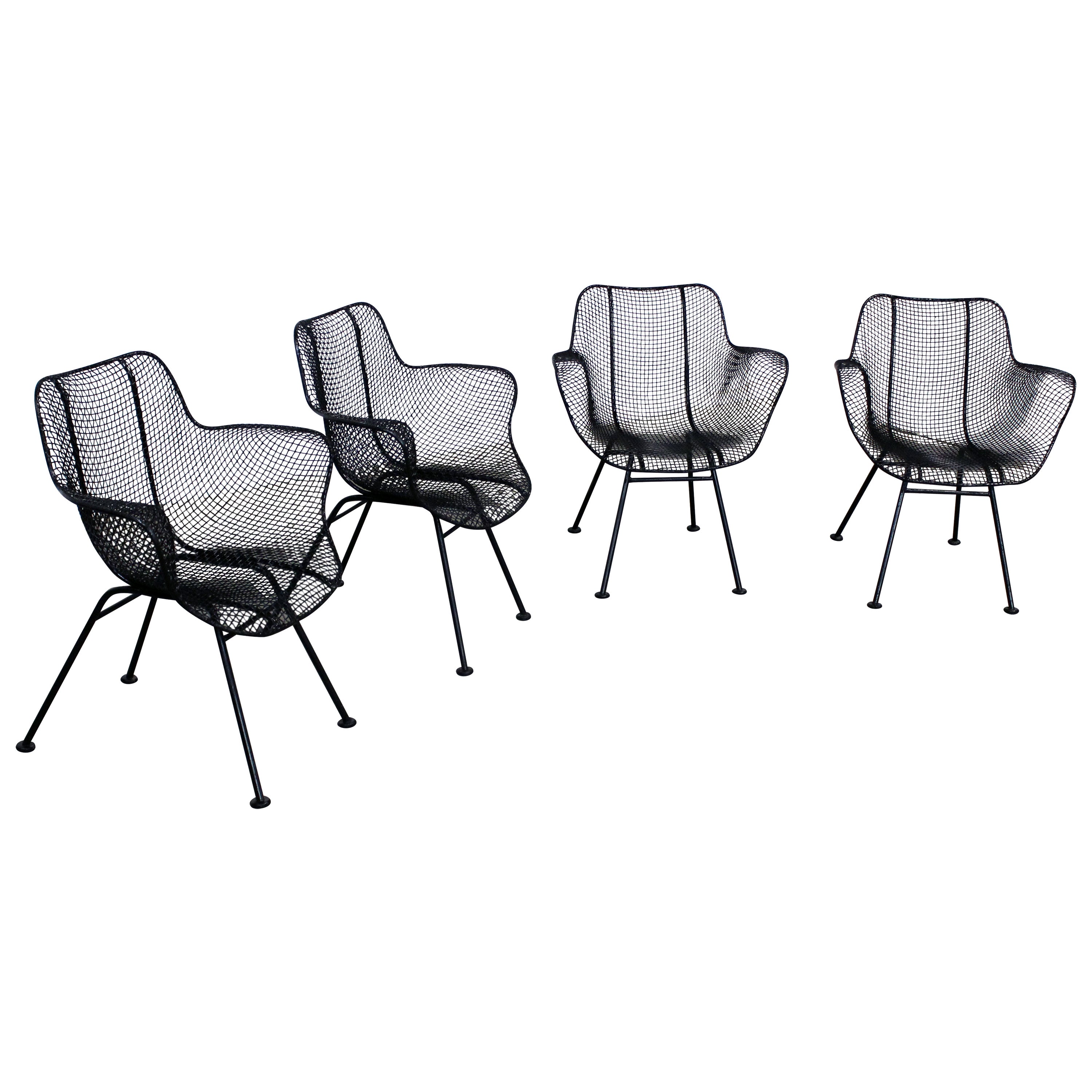 Set of 4 Mid-Century Danish Modern Woodard Sculptura Mesh Arm Chairs
