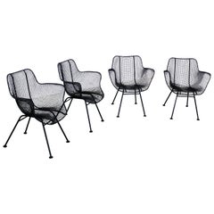 Juego de 4 sillones de malla Woodard Sculptura, modernos daneses de mediados de siglo