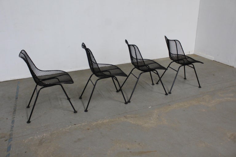 Set of 4 Mid Century Danish Modern Woodard Sculptura Mesh Side Chairs For Sale 4