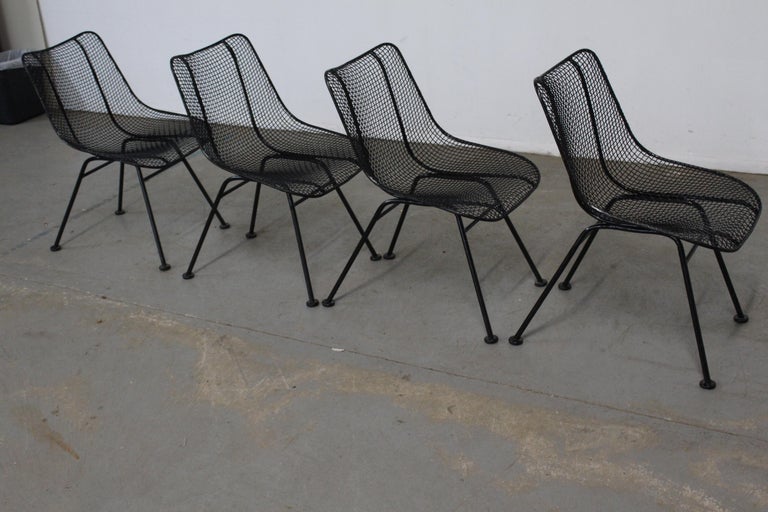 Set of 4 Mid Century Danish Modern Woodard Sculptura Mesh Side Chairs For Sale 5