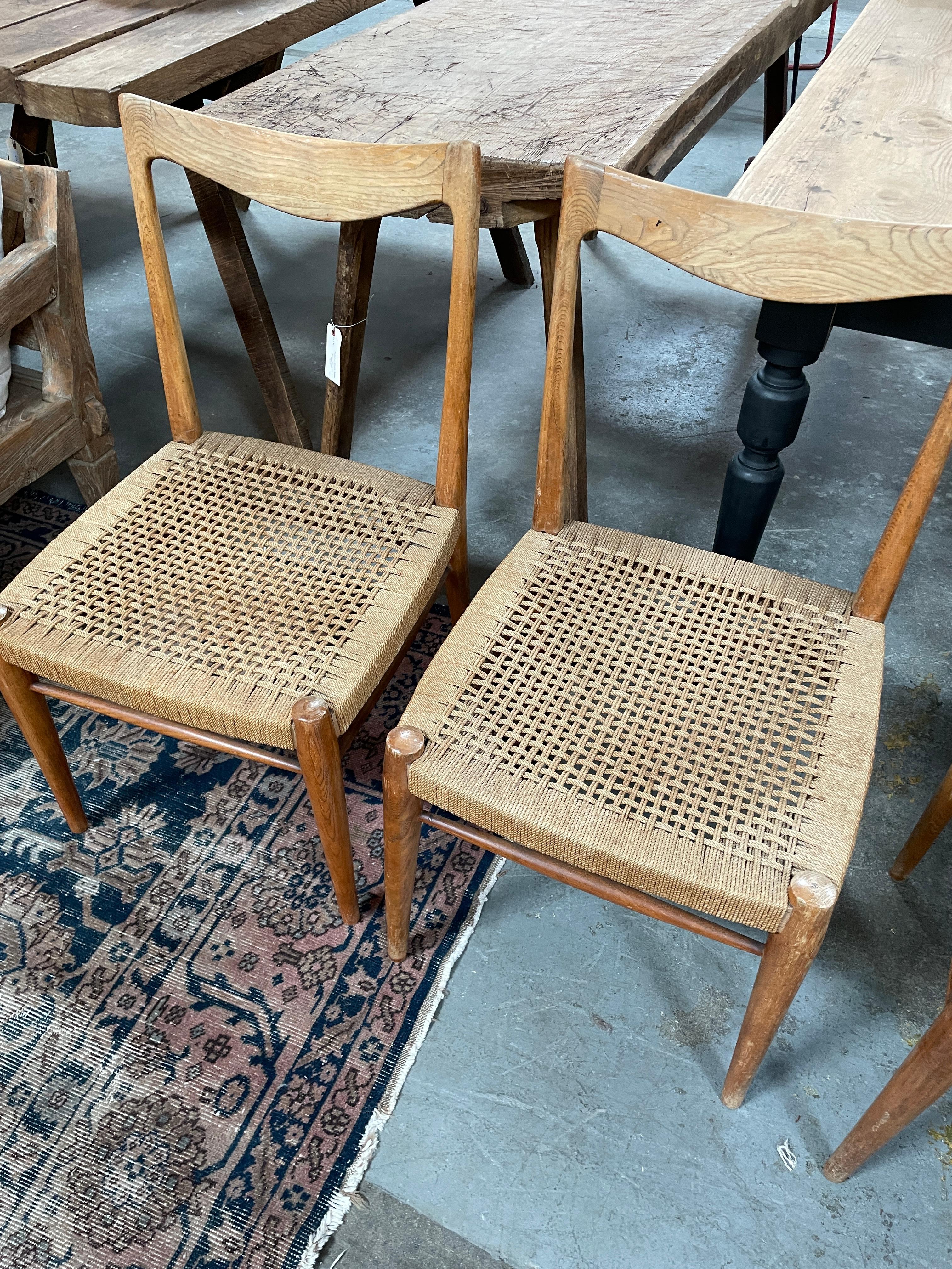 Mid-Century Modern Set of 4 Mid-Century Danish Rush Seat Dining Chairs