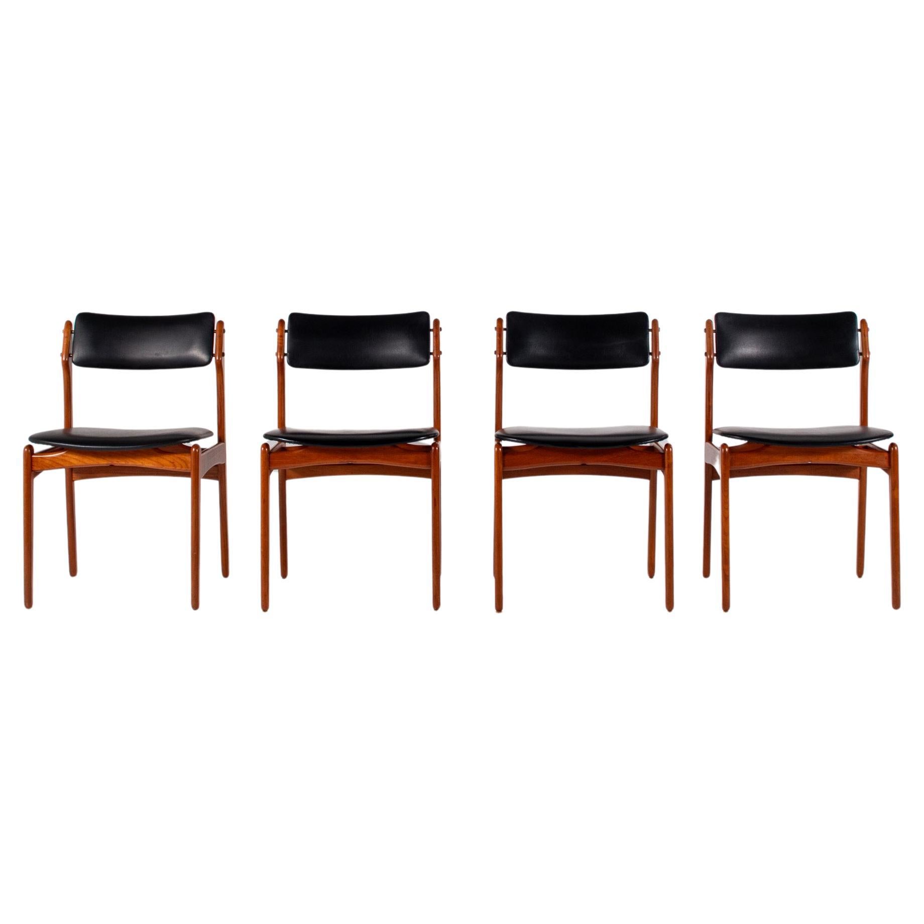 Set of 4 Mid-Century Danish Teak Dining Chairs with Black Skai Seats, 1960s
