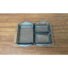 Set of 4 Mid-Century Danish Teak with Cabaret Glass Trays from Holmegaard, 1960s