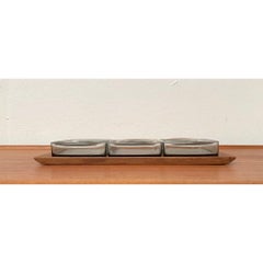 Set of 4 Mid-Century Danish Tray in Teak with Cabaret Glass Trays, 1960s