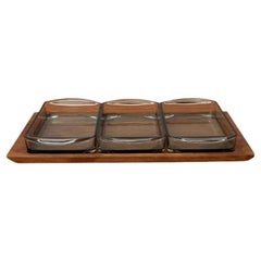 Set of 4 Mid-Century Danish Tray in Teak with Cabaret Glass Trays, 1960s