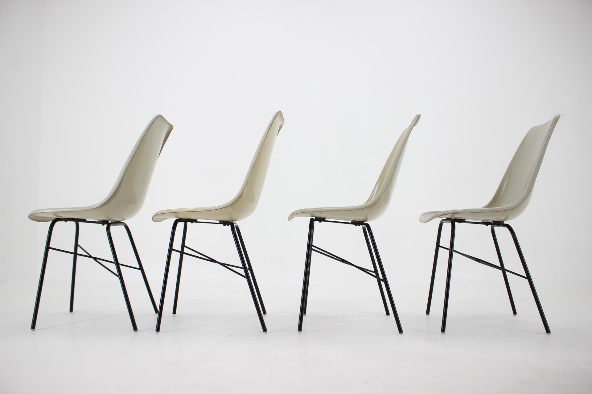 Mid-Century Modern Set of 4 Midcentury Design Fiberglass Dining Chairs / Czechoslovakia, 1960s For Sale