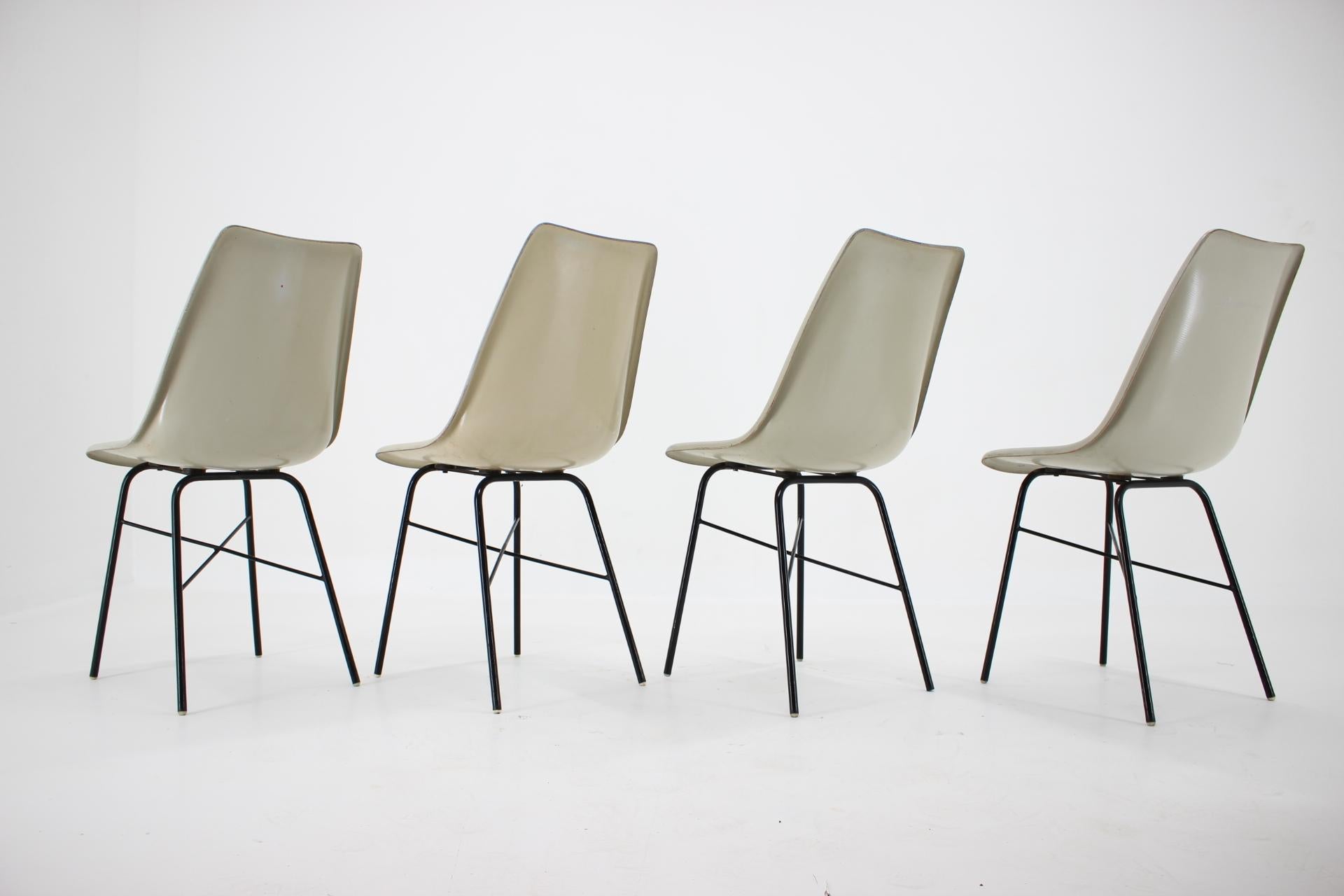 Mid-20th Century Set of 4 Midcentury Design Fiberglass Dining Chairs / Czechoslovakia, 1960s For Sale