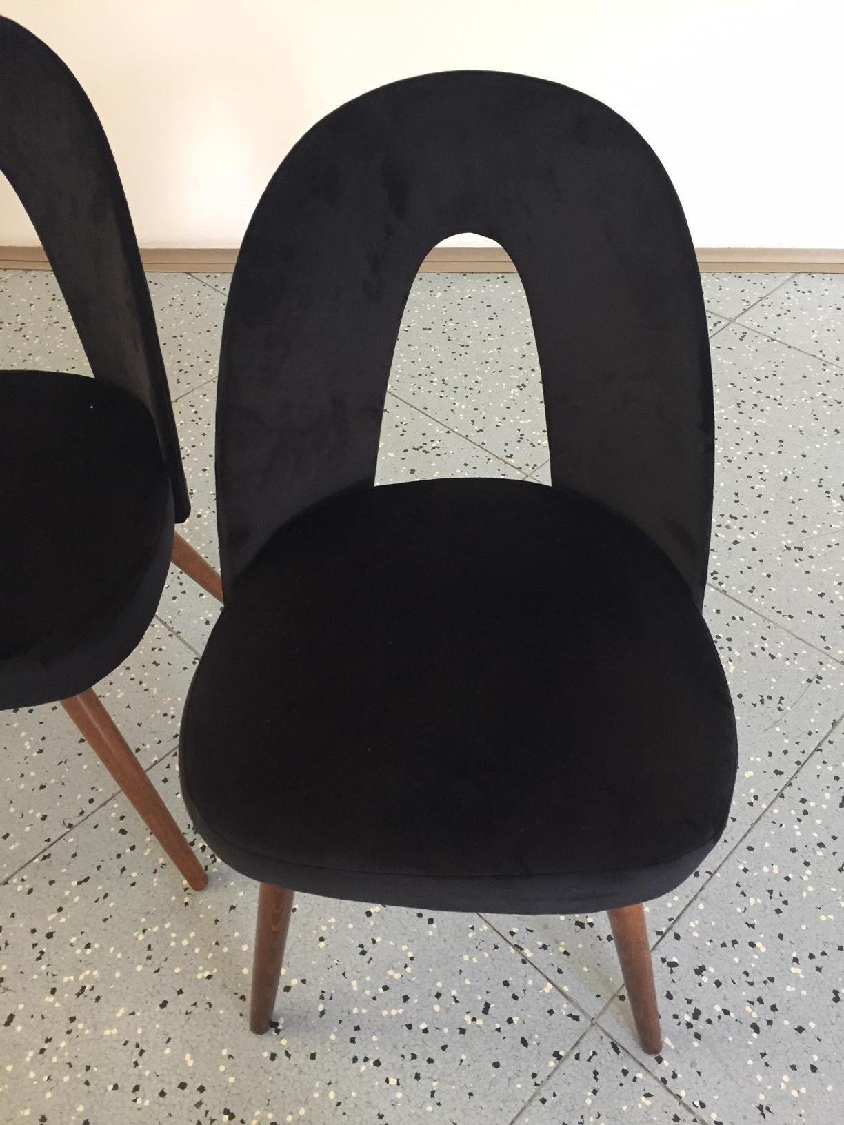 Mid-Century Modern Set of Four Mid-Century Dining Chairs by Antonín Šuman in Black Velvet, 1960s For Sale