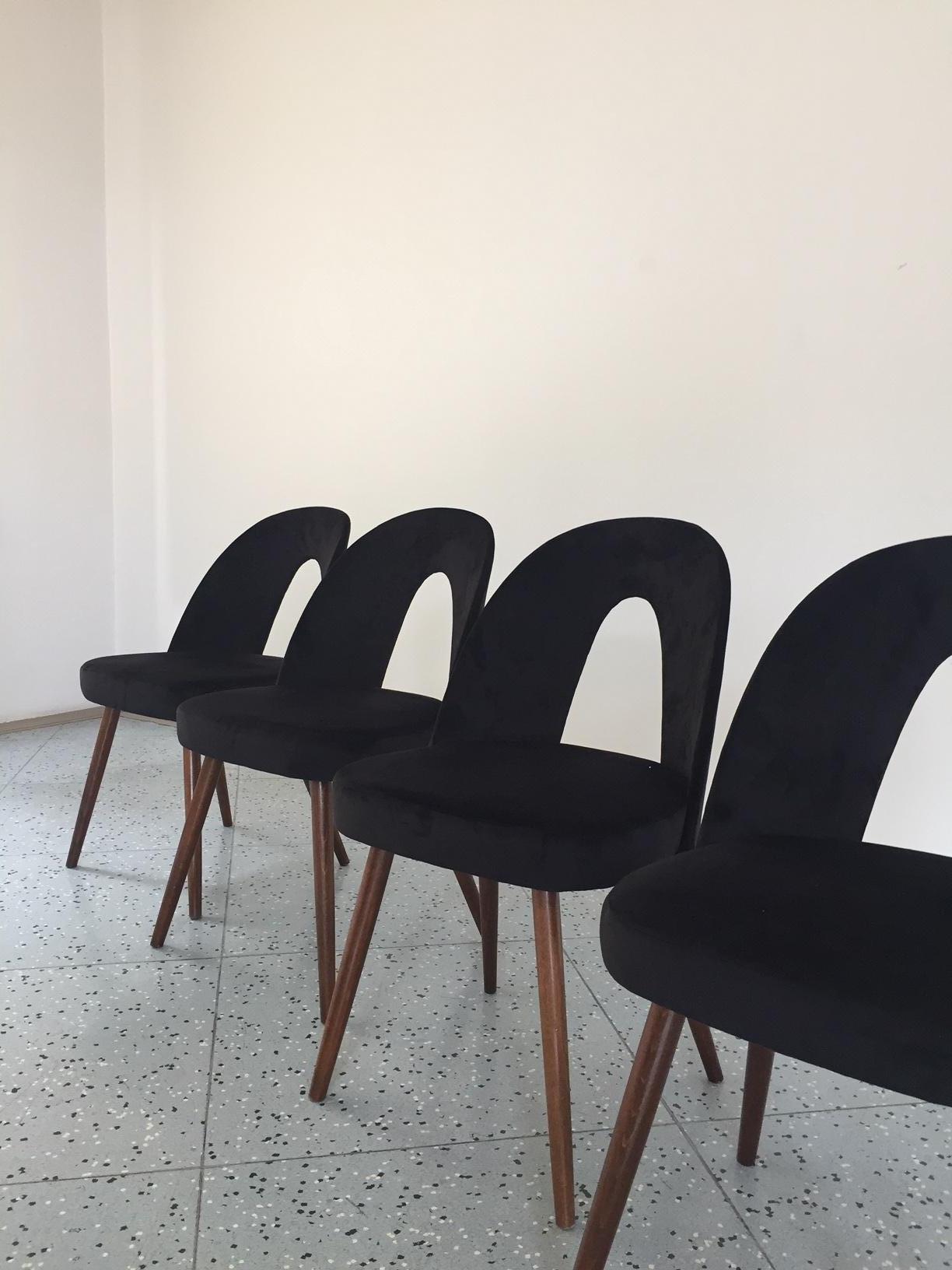 20th Century Set of Four Mid-Century Dining Chairs by Antonín Šuman in Black Velvet, 1960s For Sale