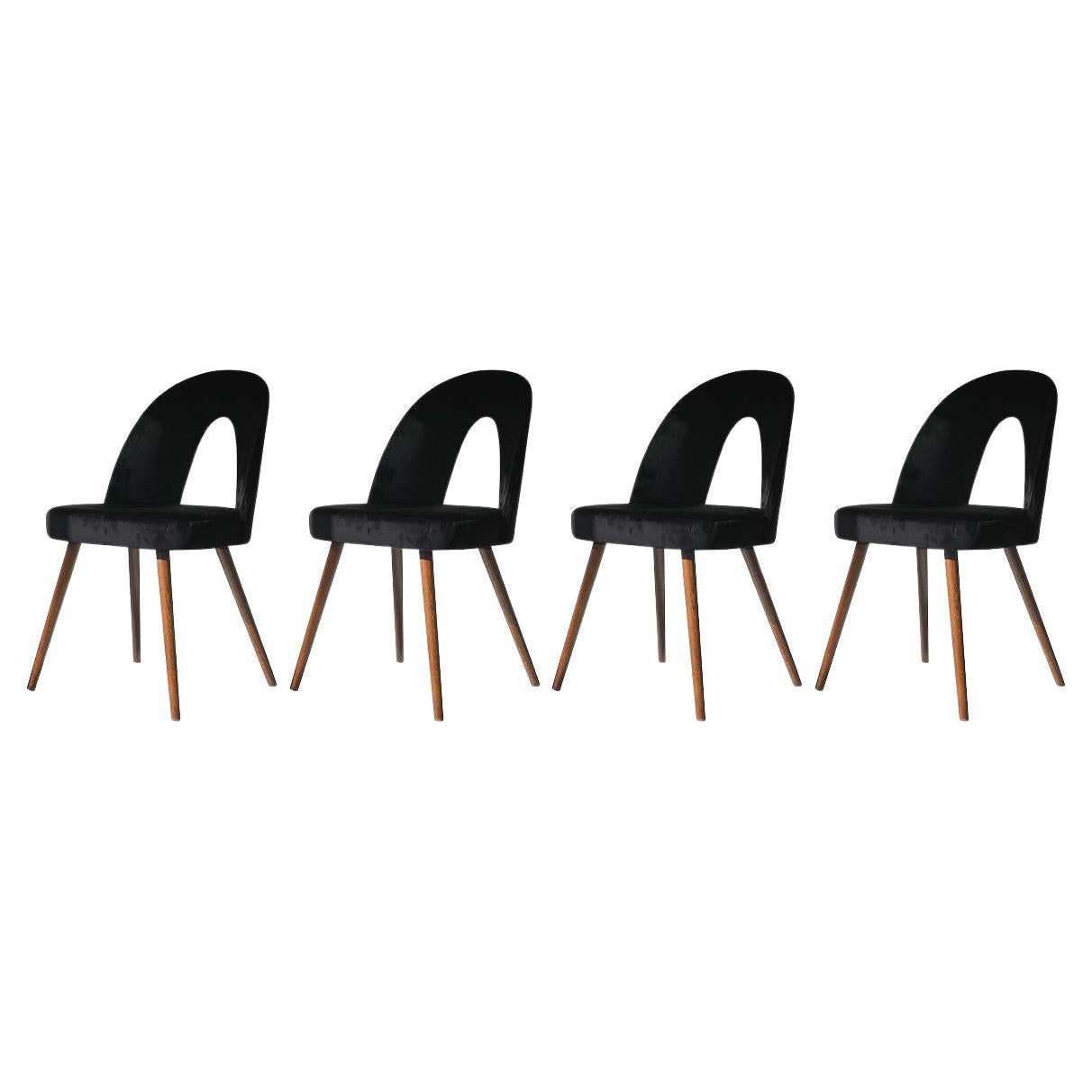 Set of Four Mid-Century Dining Chairs by Antonín Šuman in Black Velvet, 1960s