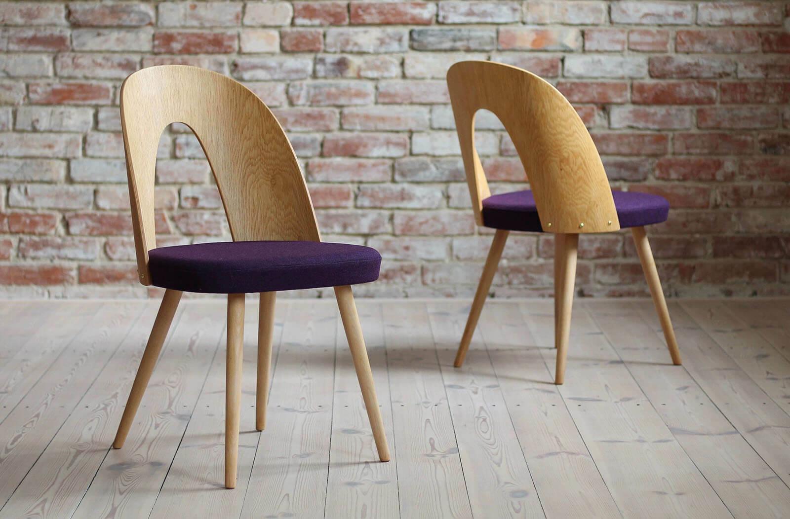 Czech Set of 4 Mid Century Dining Chairs by A.Šuman, Customizable Upholstery Available For Sale