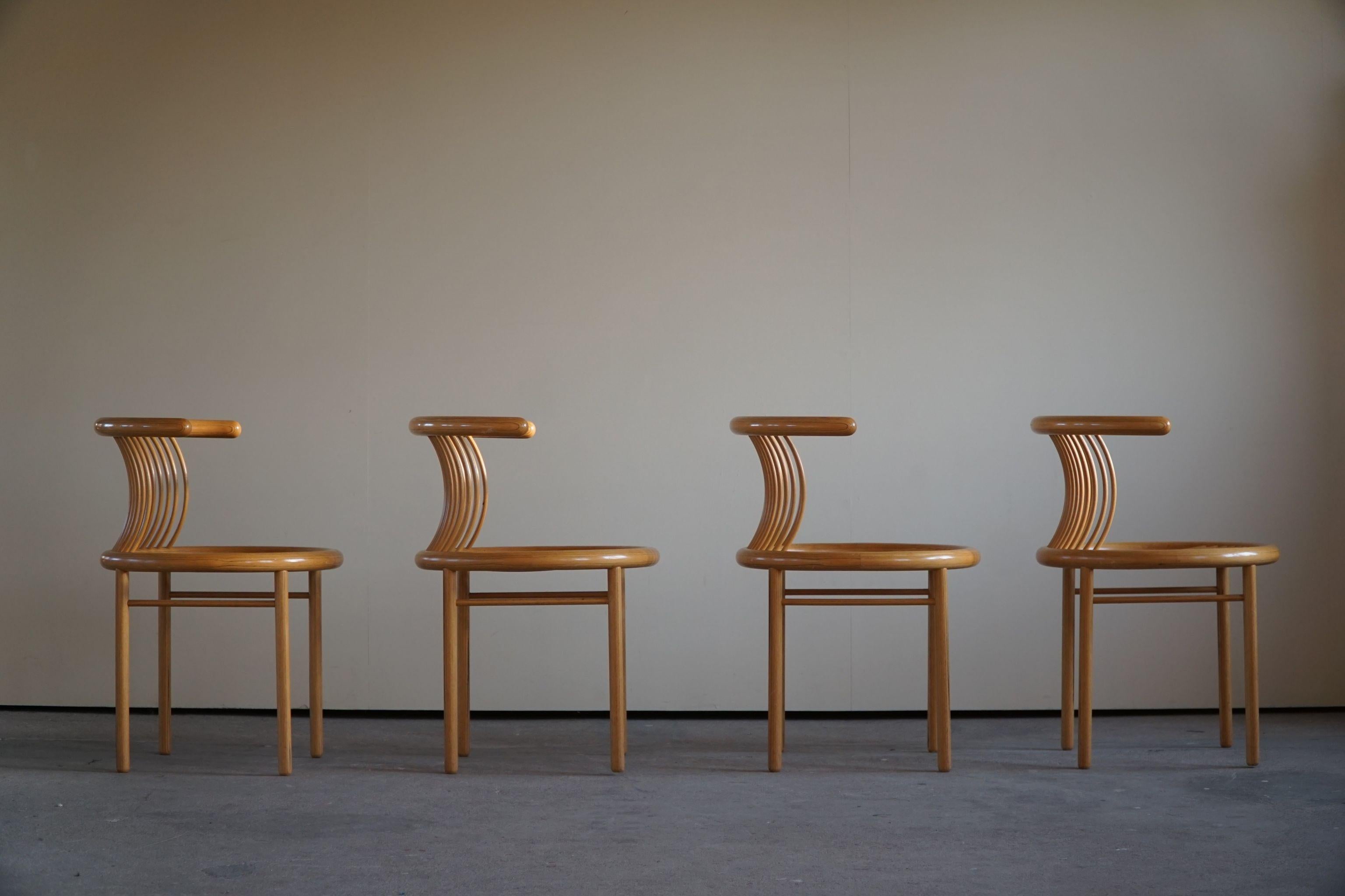 Set of 4 dining chairs by Helmut Lübke, made in Germany circa 1960's. The chairs are in very good, original condition, showing only light wear. 

A sculptural set that fits every kind of interior deco.