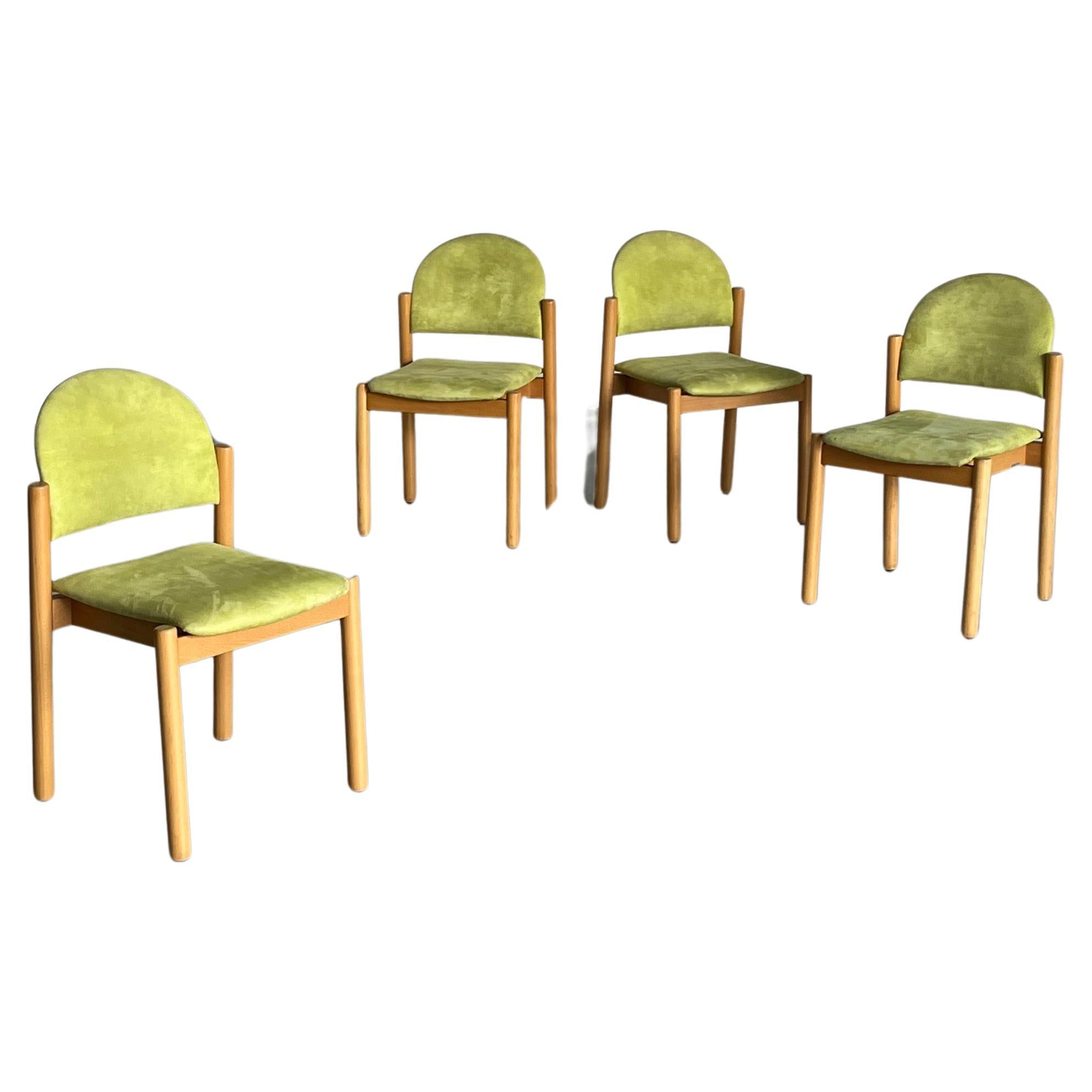 Set of 4 Mid-Century Dining Chairs by Wiesner Hager in Light Green Upholstery