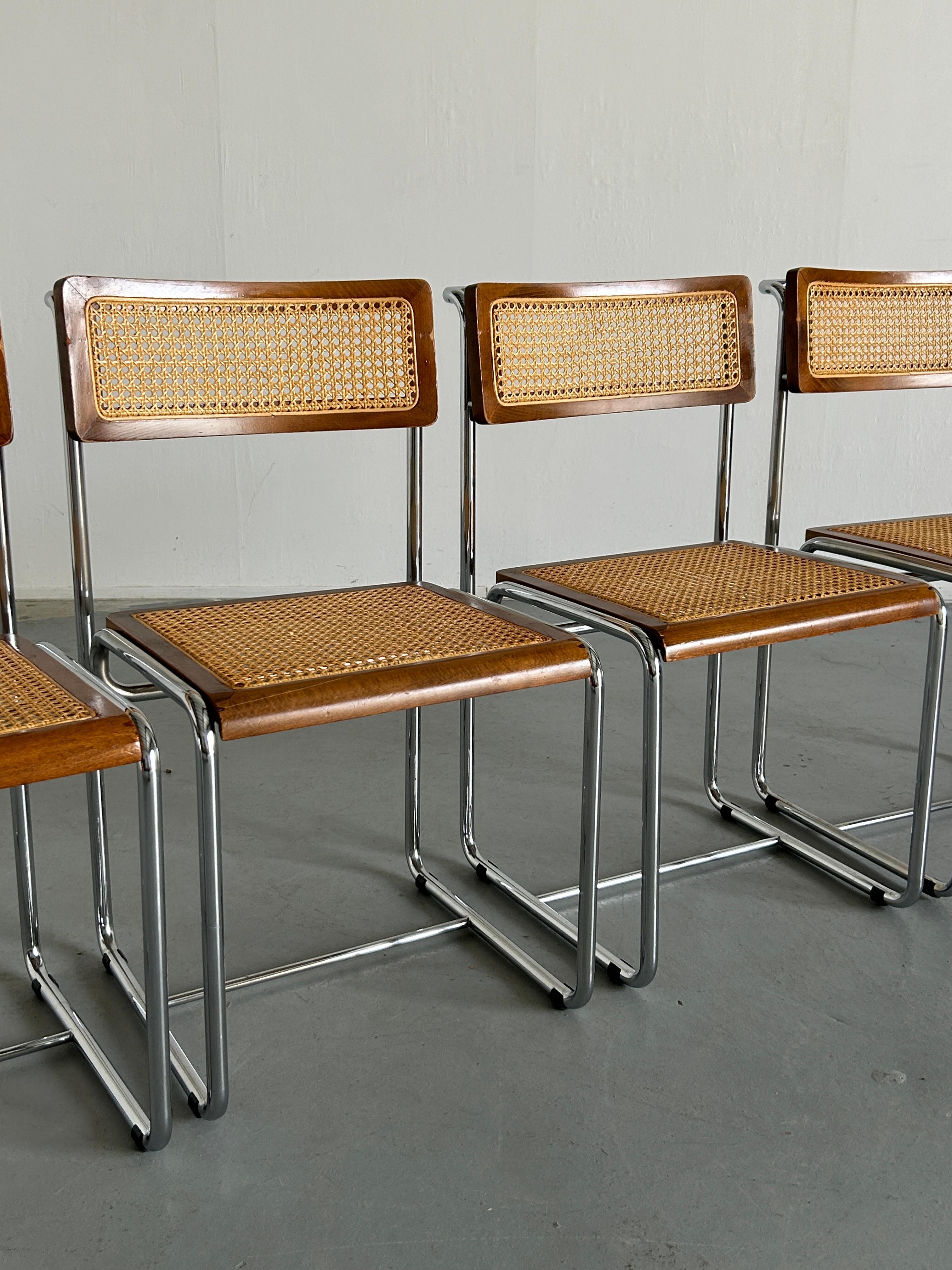 Satz von 4 Esszimmerstühlen aus gebogenem Stahlrohr und Rohrgeflecht aus der Mitte des Jahrhunderts, 1960er Jahre 6