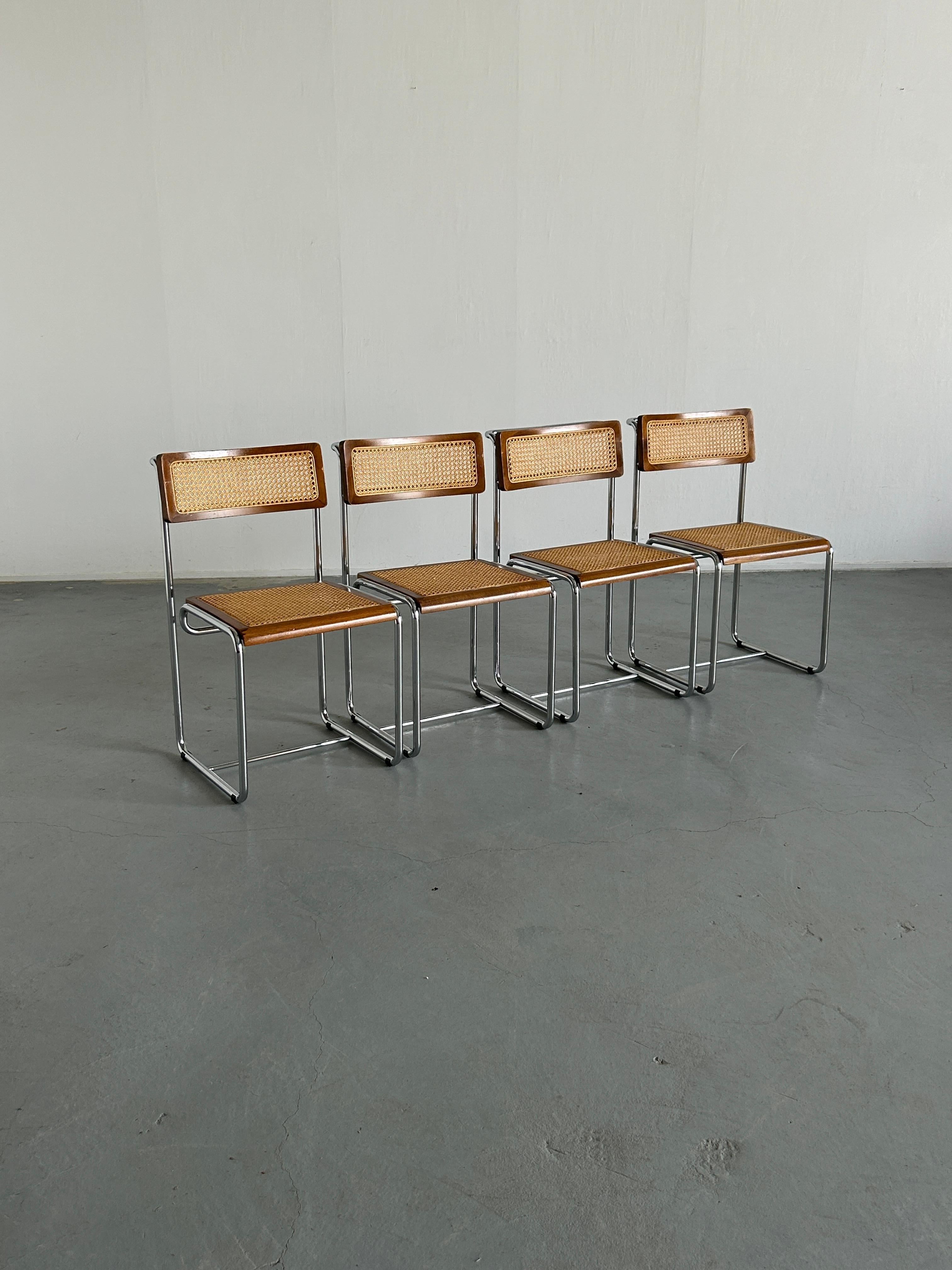 Set of 4 Mid-Century Dining Chairs in Bent Tubular Steel and Wicker Cane, 1960s In Good Condition For Sale In Zagreb, HR