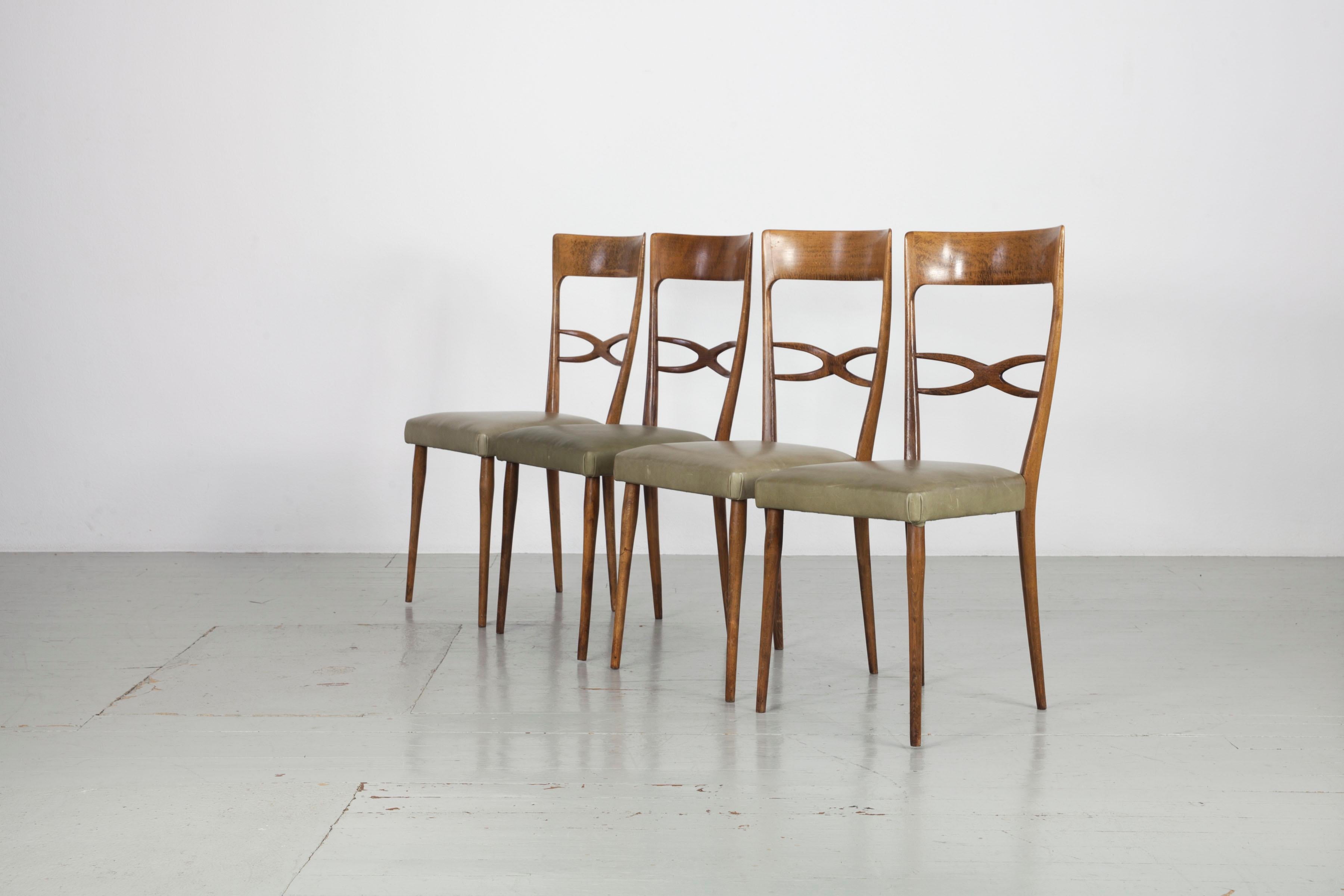 Set of 4 Mid-century dining chairs, made by Consorzio Sedie Friuli, Italy 1950s For Sale 7
