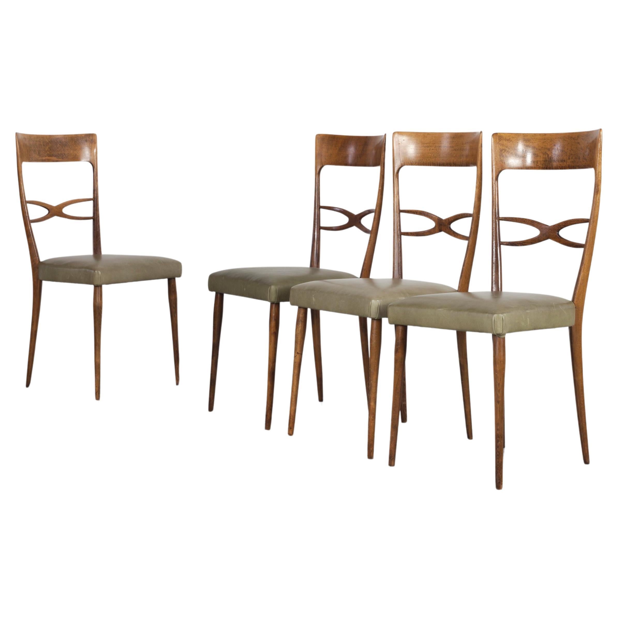 Ensemble de 4 chaises de salle à manger du milieu du siècle dernier, fabriquées par Consorzio Sedie Friuli, Italie Années 1950