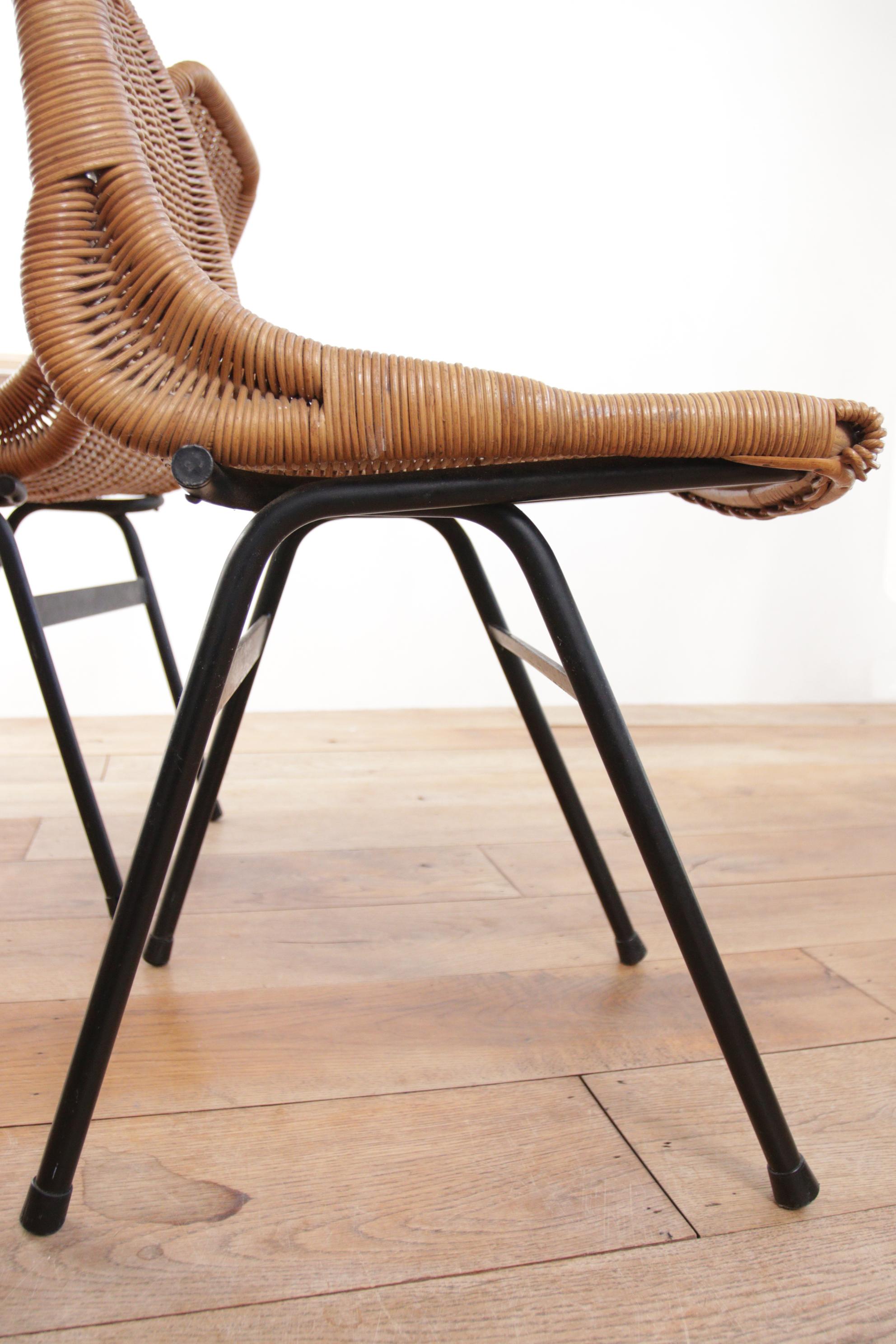 Set of 4 Midcentury Dirk Van Sliedregt Rattan Chairs Black Legs Rohe Noordwolde For Sale 7