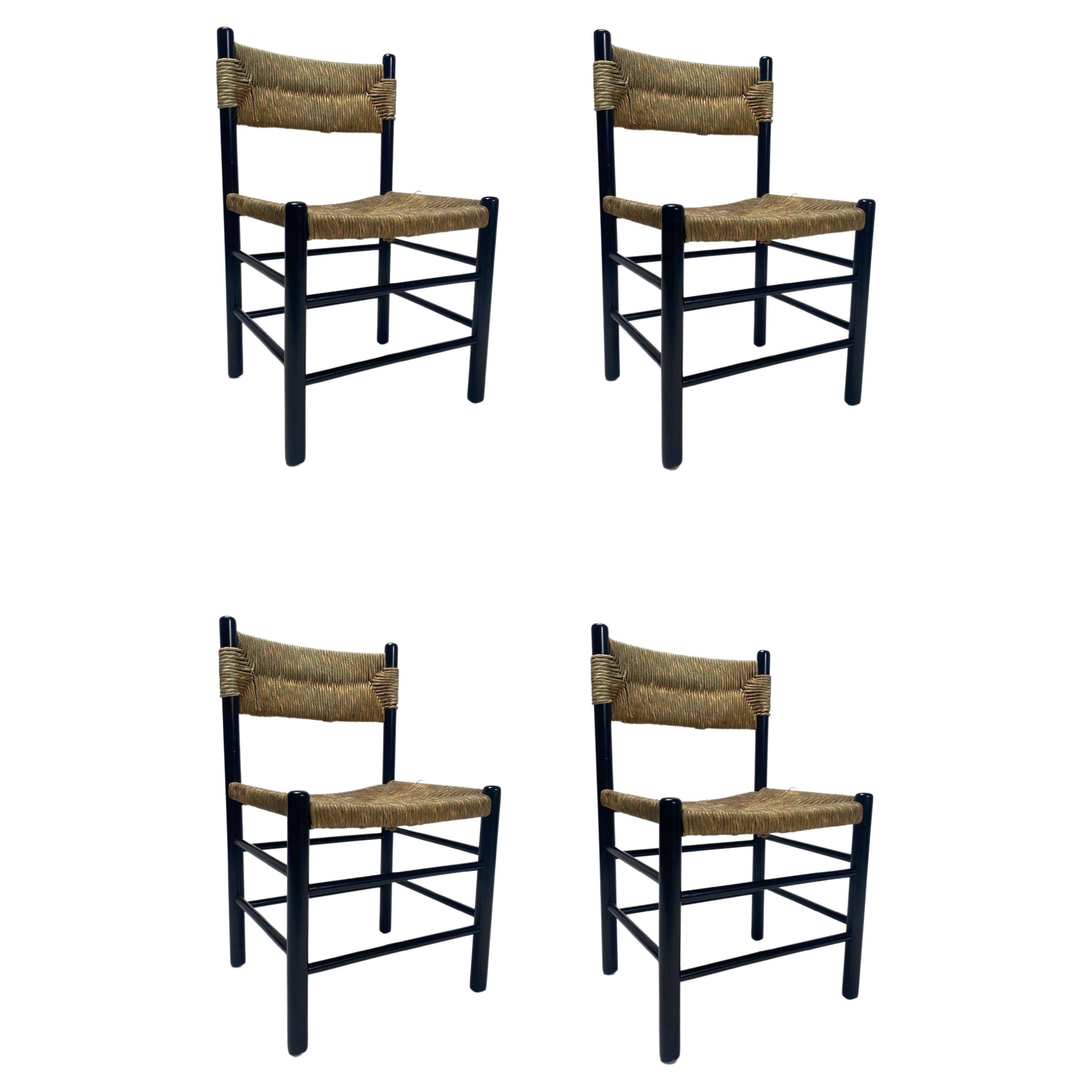 Set of 4 mid-Century "Dordogne" chairs in the style of Charlotte Perriand, 1960s For Sale