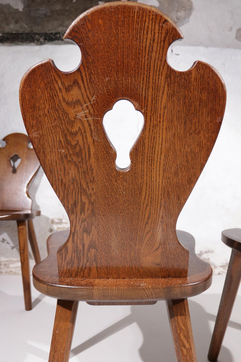 Set of 4 Mid-Century Dutch Brutalist Carved Oak Dining chairs For Sale 9