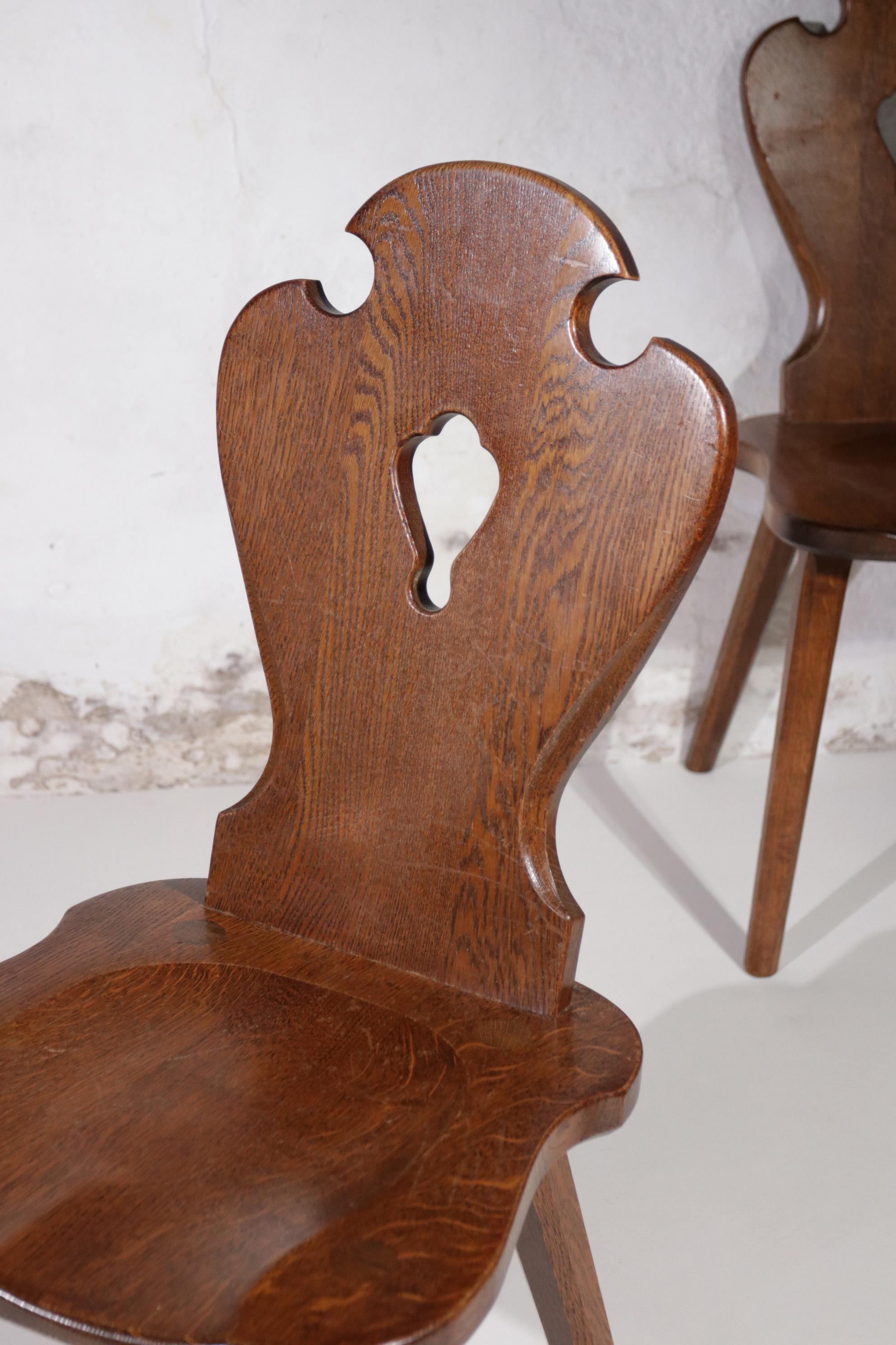 Set of 4 Mid-Century Dutch Brutalist Carved Oak Dining chairs 13