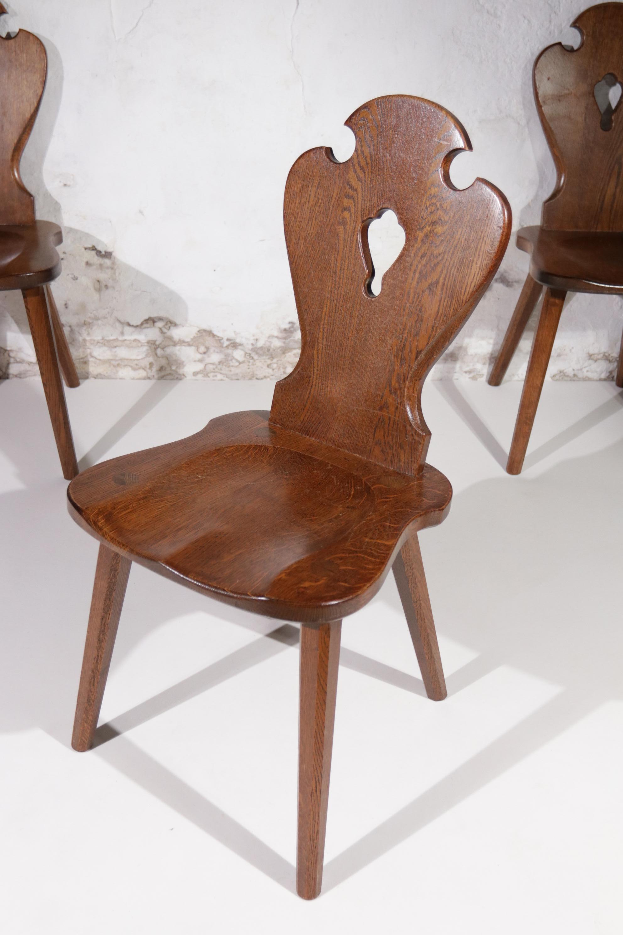Set of 4 Mid-Century Dutch Brutalist Carved Oak Dining chairs 15