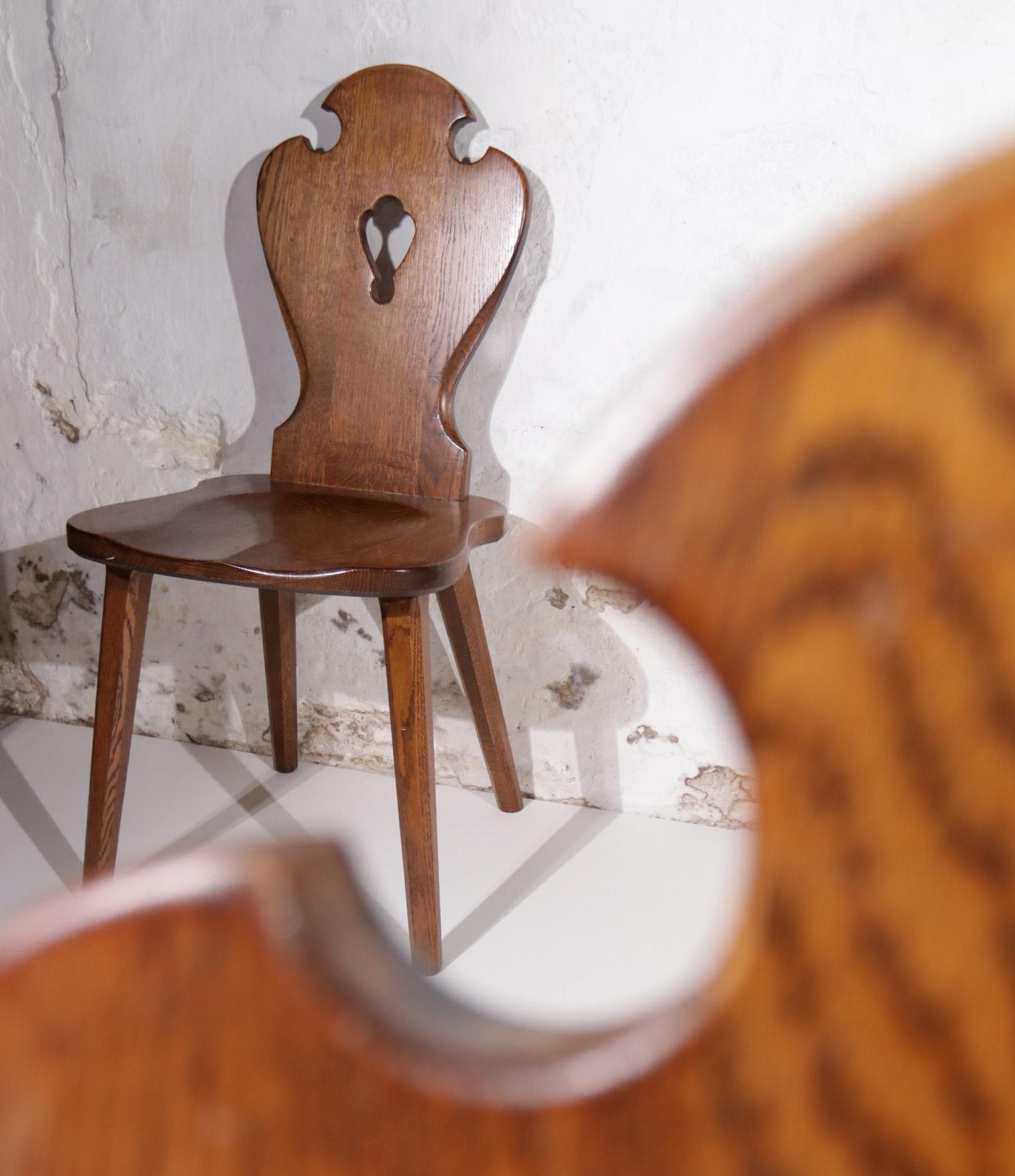 Mid-20th Century Set of 4 Mid-Century Dutch Brutalist Carved Oak Dining chairs